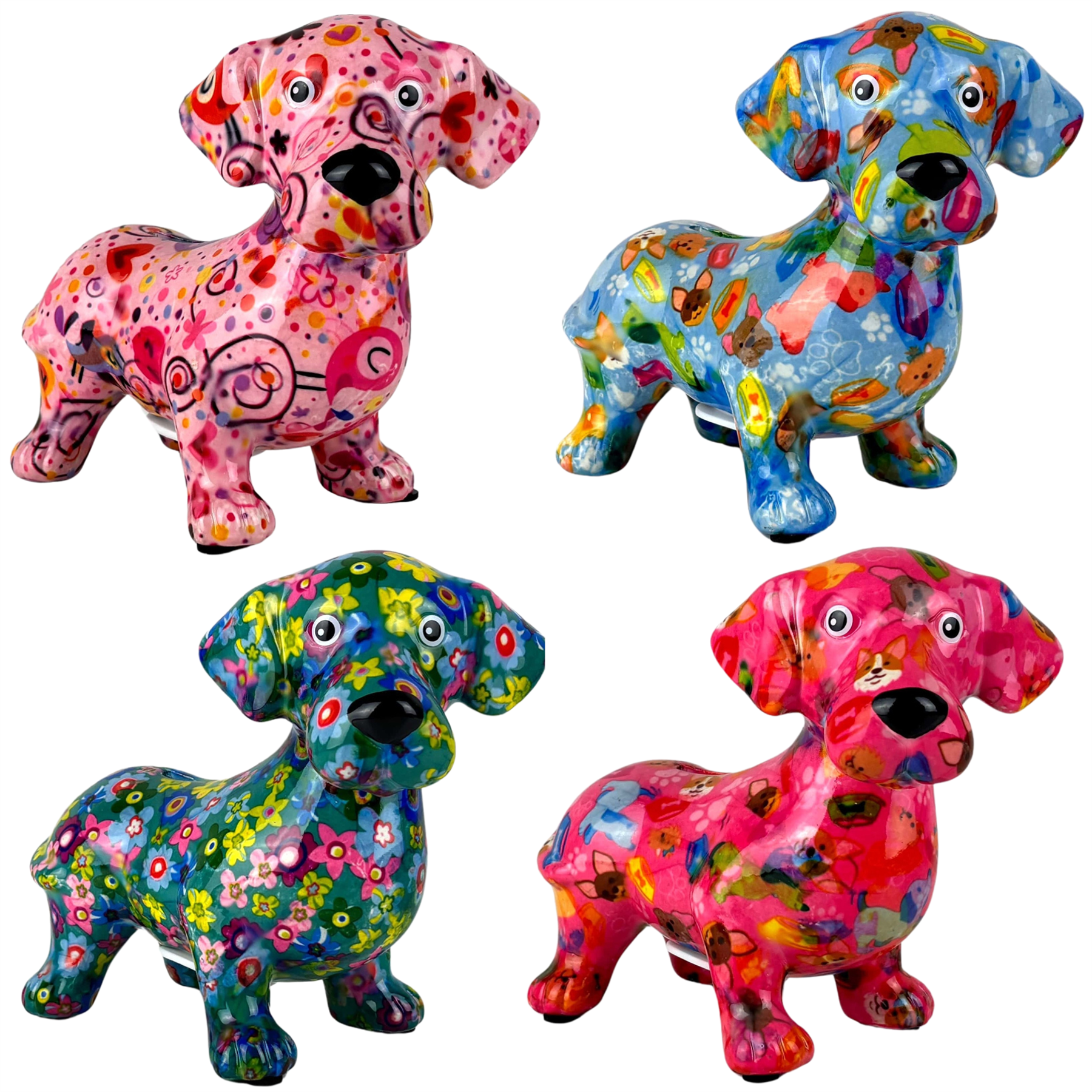 Pomme Pidou 'Dennis' Dachshund Sausage Dog Shaped Ceramic Money Box, 17 cm, gift boxed (8 PACK)