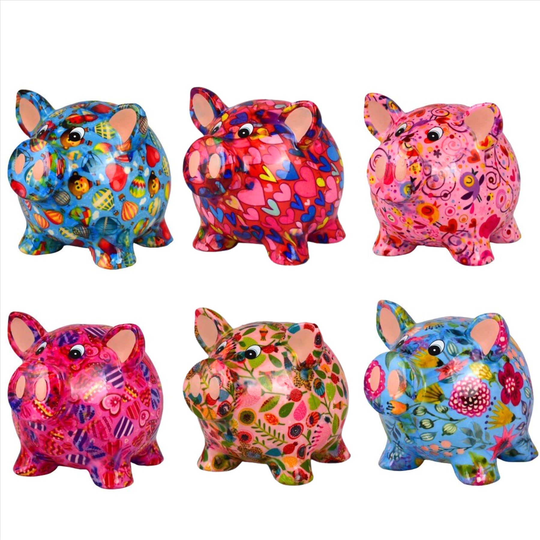 Pomme Pidou 'Rosie' (Medium) bright coloured ceramic Pig shaped Money Box (Medium) (6 PACK, ASSORTED)