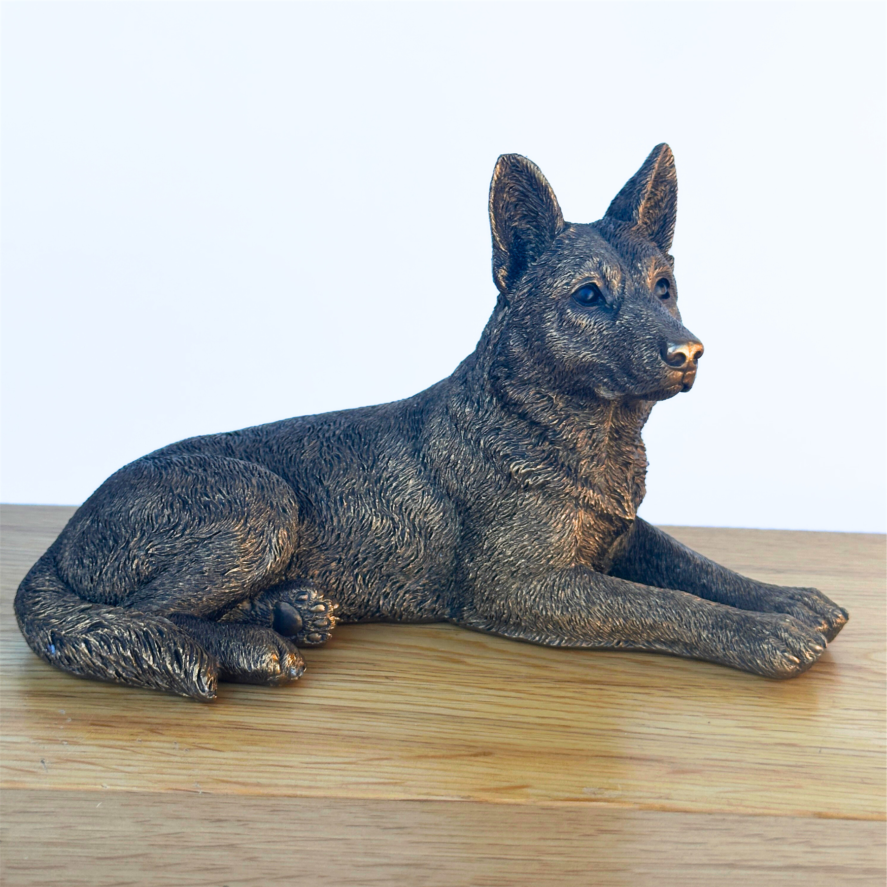 Laying German Shepherd Dog figurine, Leonardo Reflections Bronzed, gift boxed