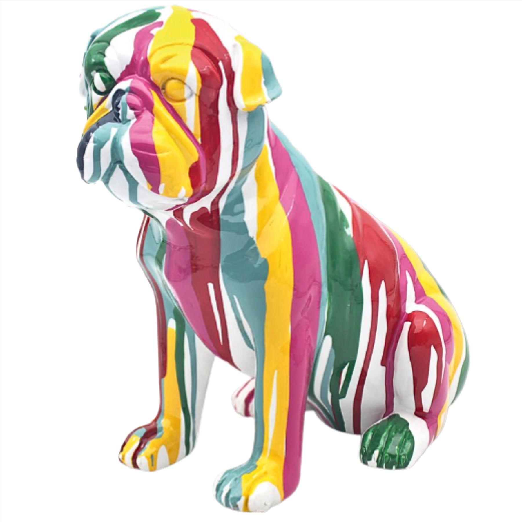 Lesser & Pavey Drip Art Pug, white with multi-coloured drip pattern