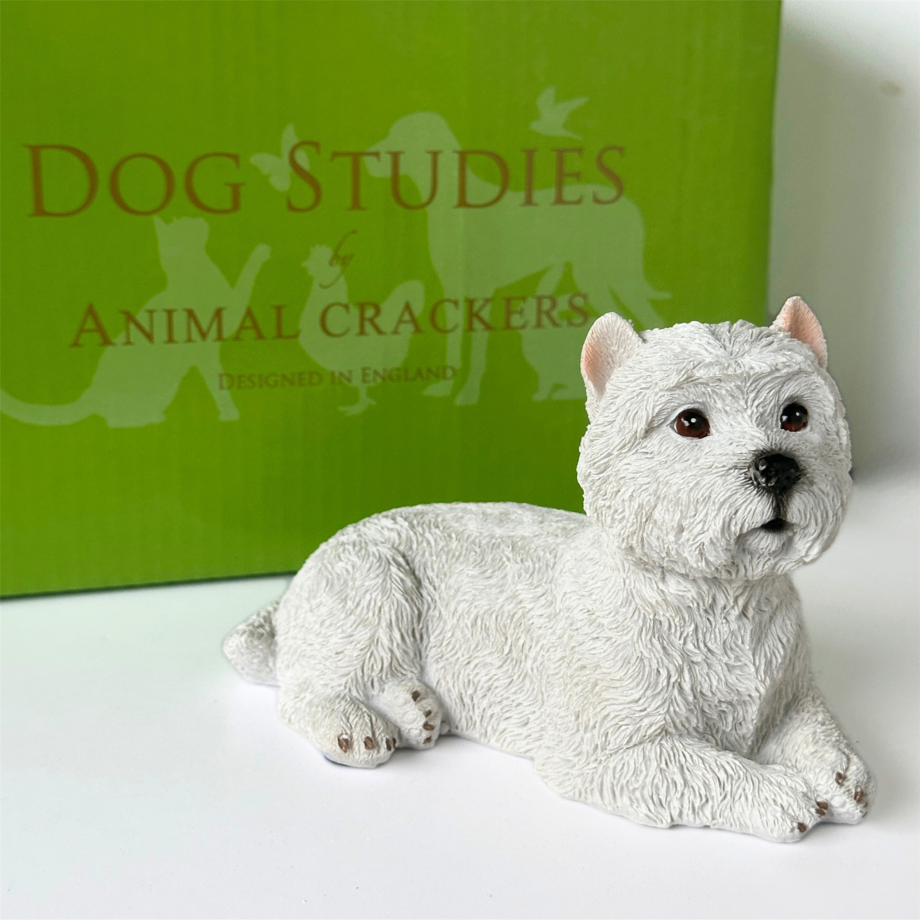 Realistic Laying West Highland Terrier figurine, 13cm, Gift Boxed