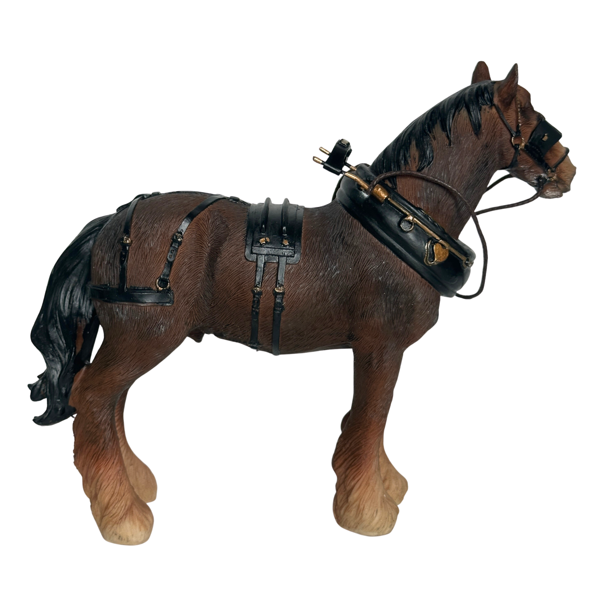 FACTORY SECONDS - 50% OFF - Leonardo Bay Shire Cart Heavy Horse in harness ornament figurine, gift boxed (length 18cm)