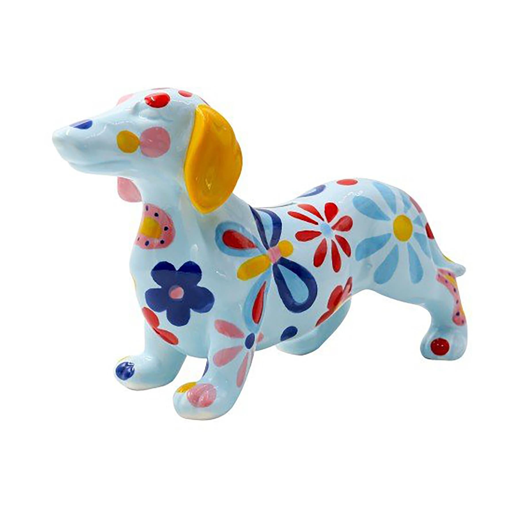 Pomme Pidou 'Frankie Blossom Bliss' Dachshund shaped ceramic Money Box (Medium) (6 PACK, ASSORTED)