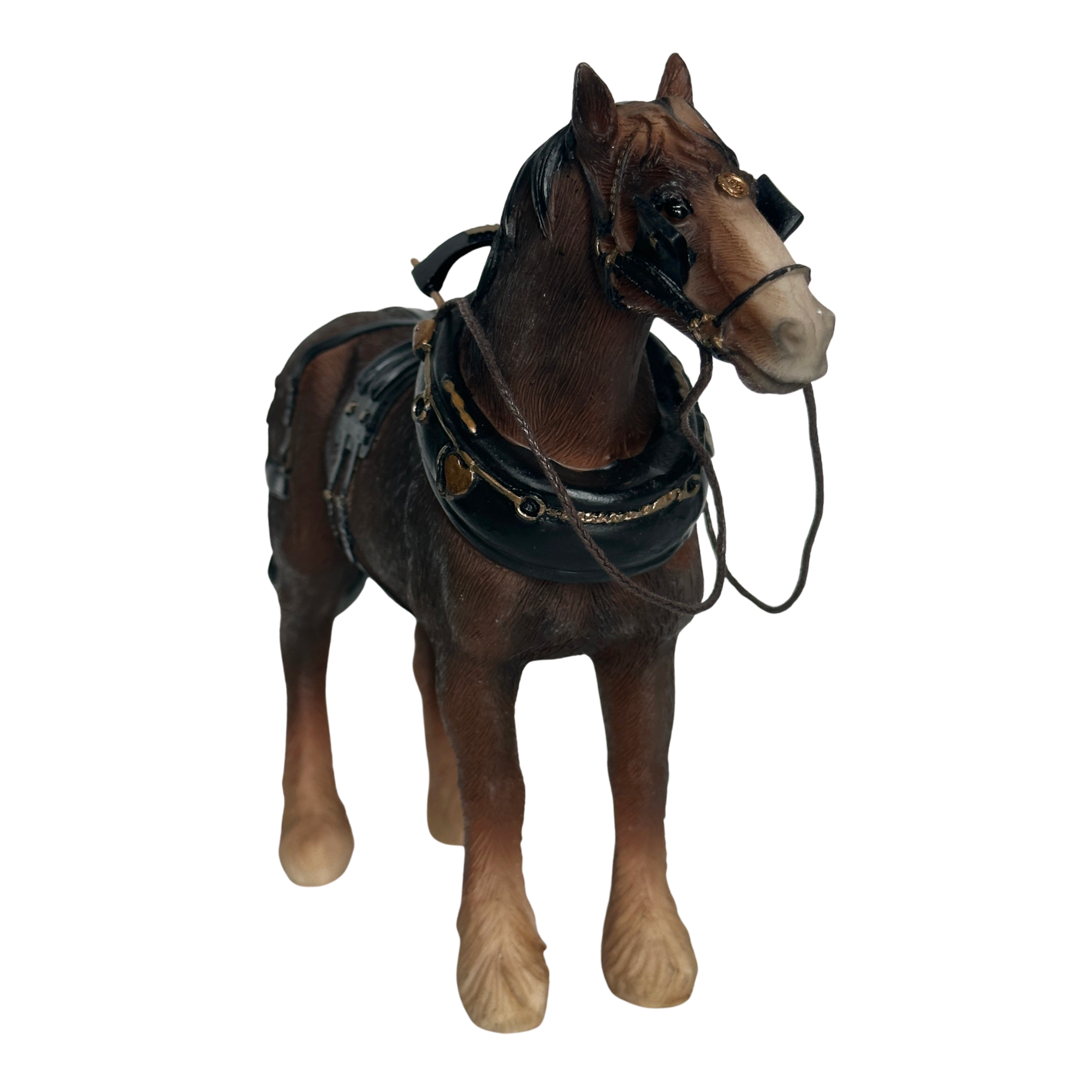 FACTORY SECONDS - 50% OFF - Leonardo Bay Shire Cart Heavy Horse in harness ornament figurine, gift boxed (length 18cm)