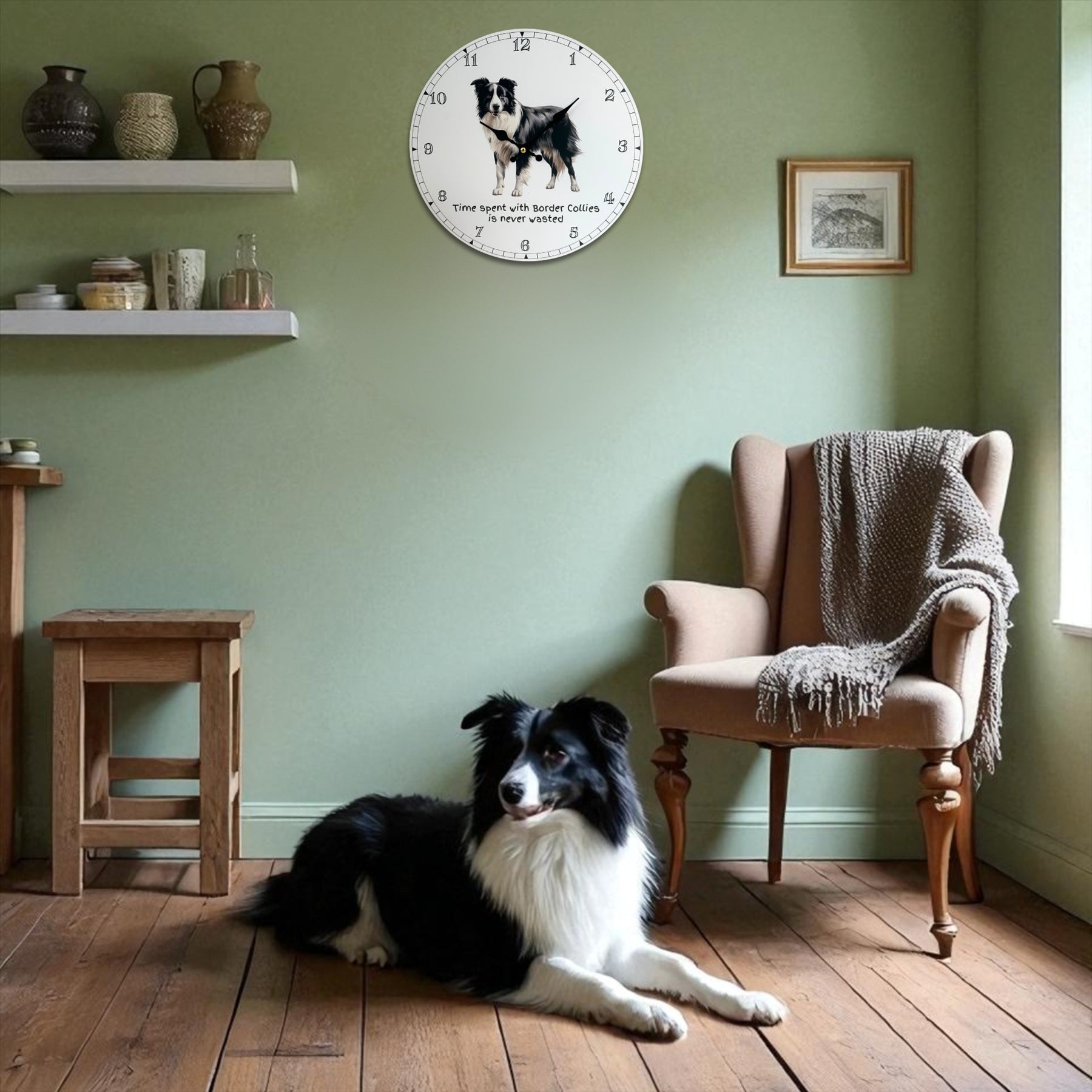 Dog Breeds Wall Clock 'Time Spent With Border Collies'