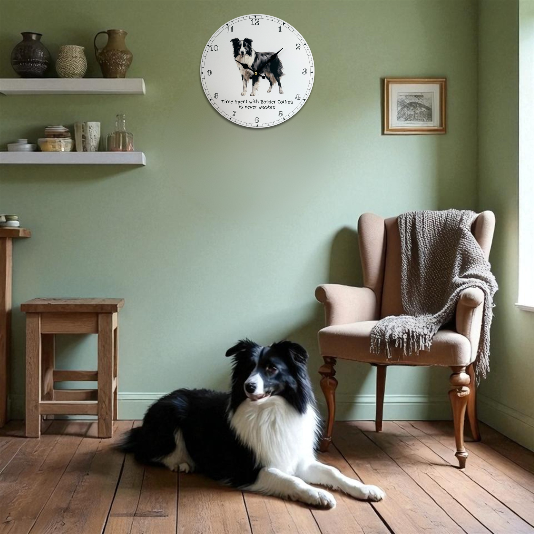 'Love Dogs' Dog Breeds Wall Clock 'Time Spent With Border Collies'