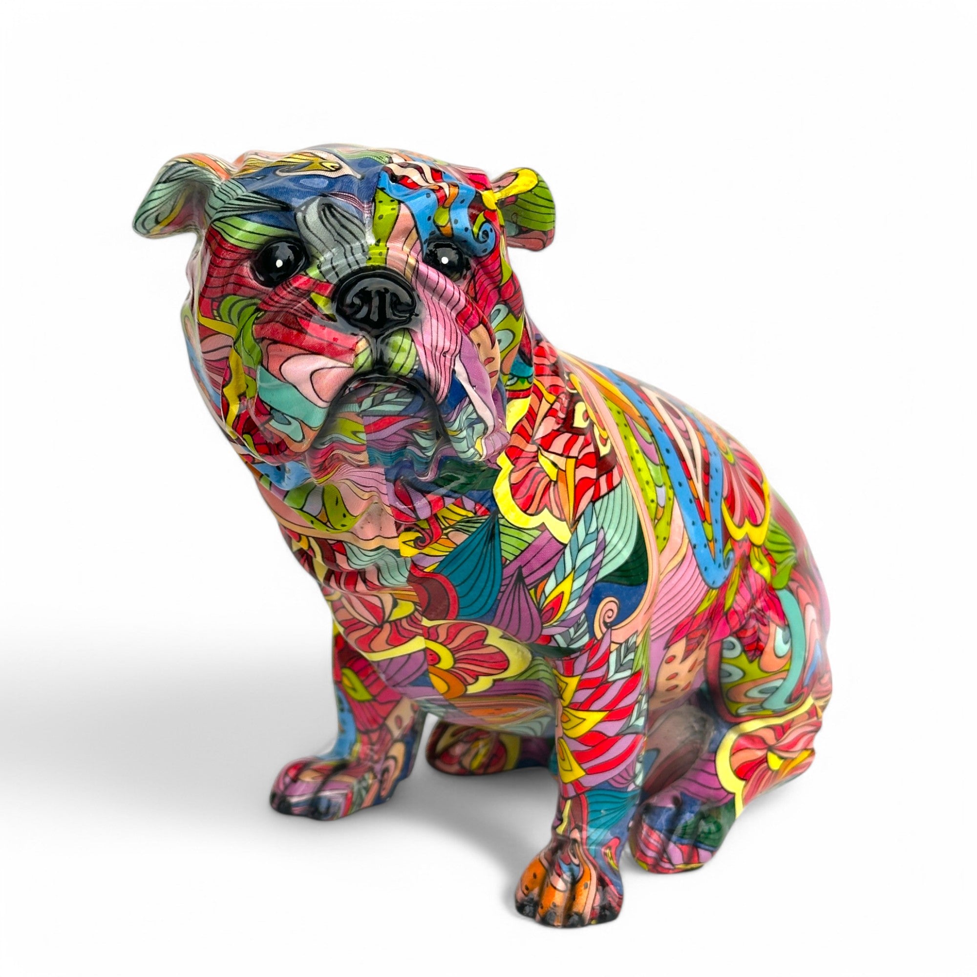 GROOVY ART bright colour painted sitting English Bulldog ornament figurine Bull Dog lover gift
