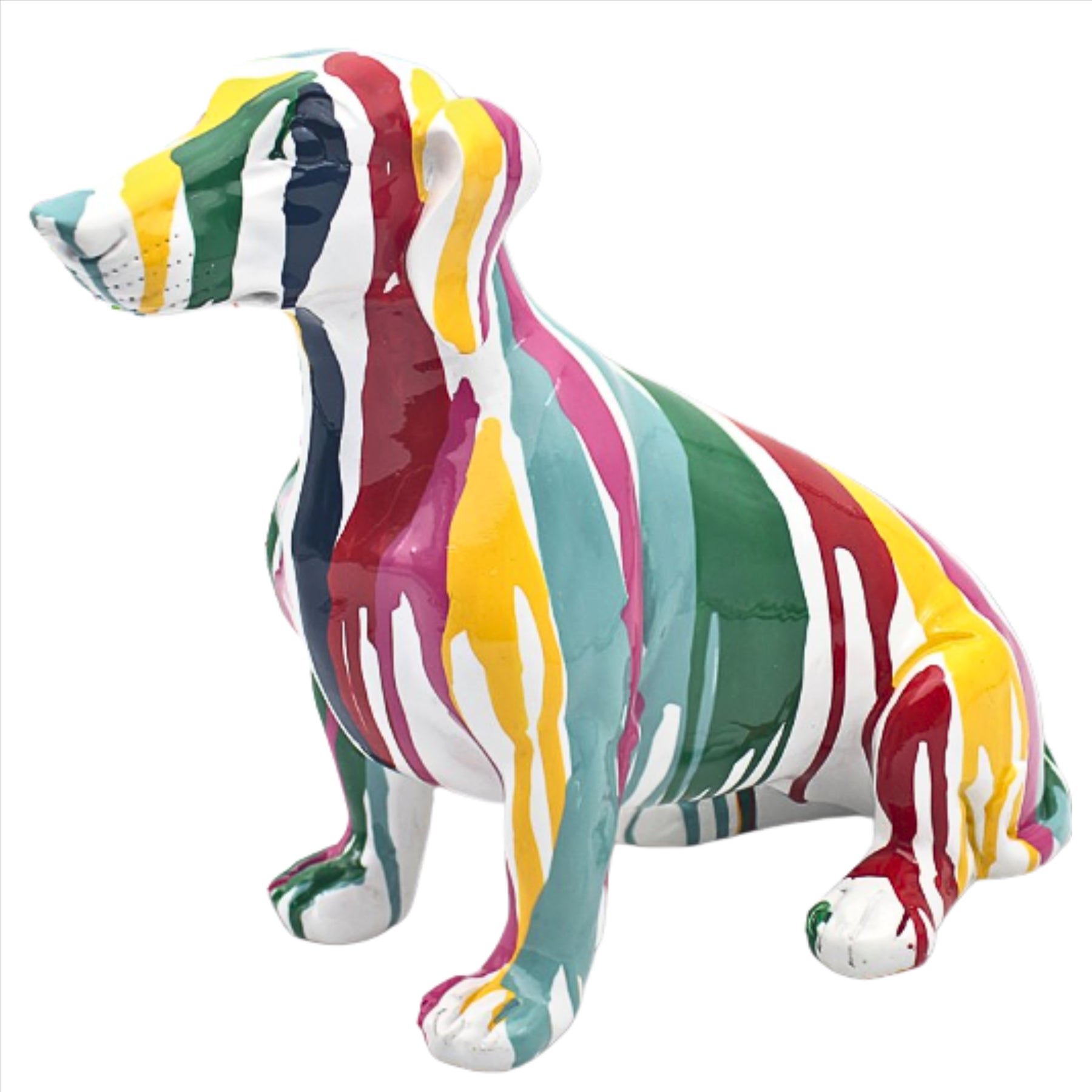 Lesser & Pavey Drip Art Dachshund, white with multi-coloured drip pattern