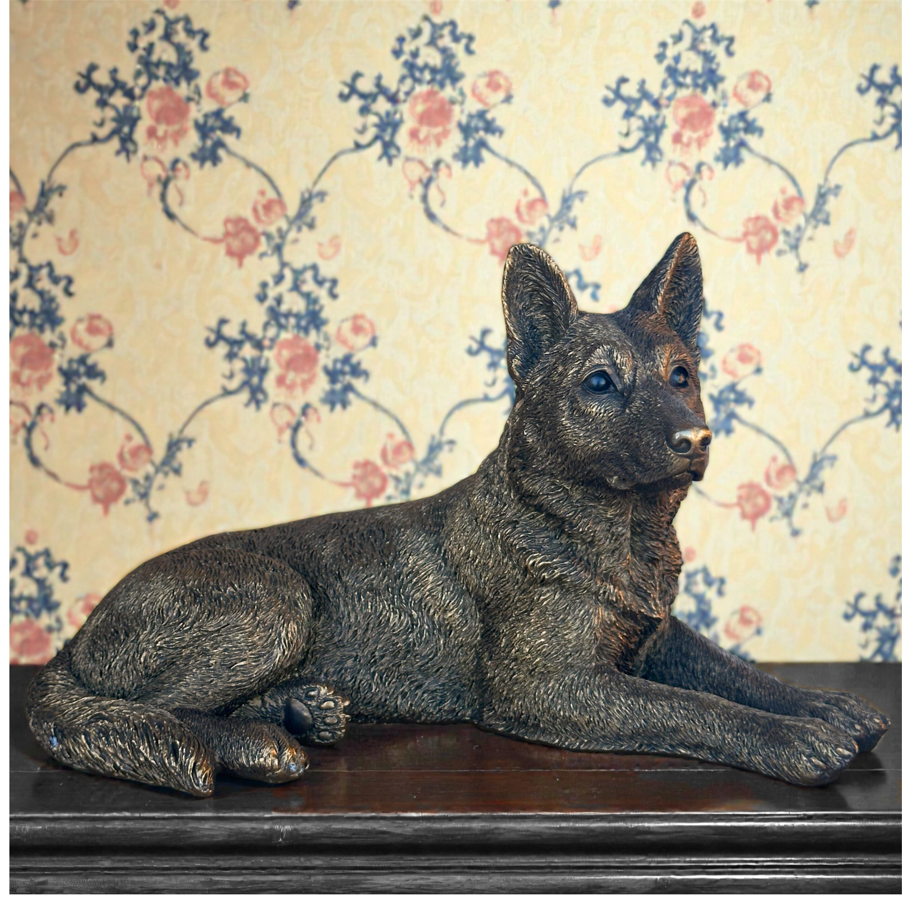 Laying German Shepherd Dog figurine, Leonardo Reflections Bronzed, gift boxed