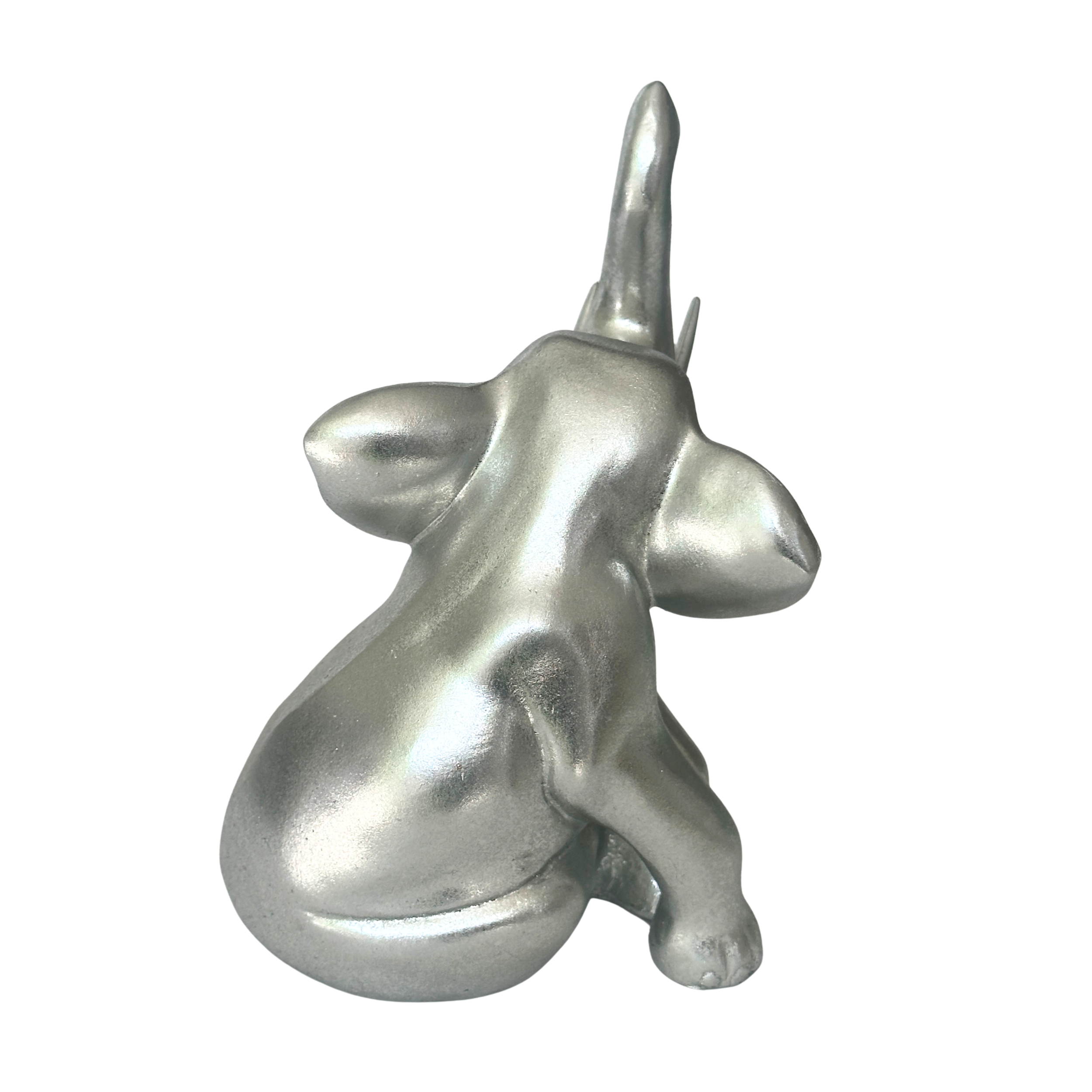 Lesser & Pavey 'Silver Art' heavy resin silver effect Sitting Elephant figurine ornament, Cat lover gift