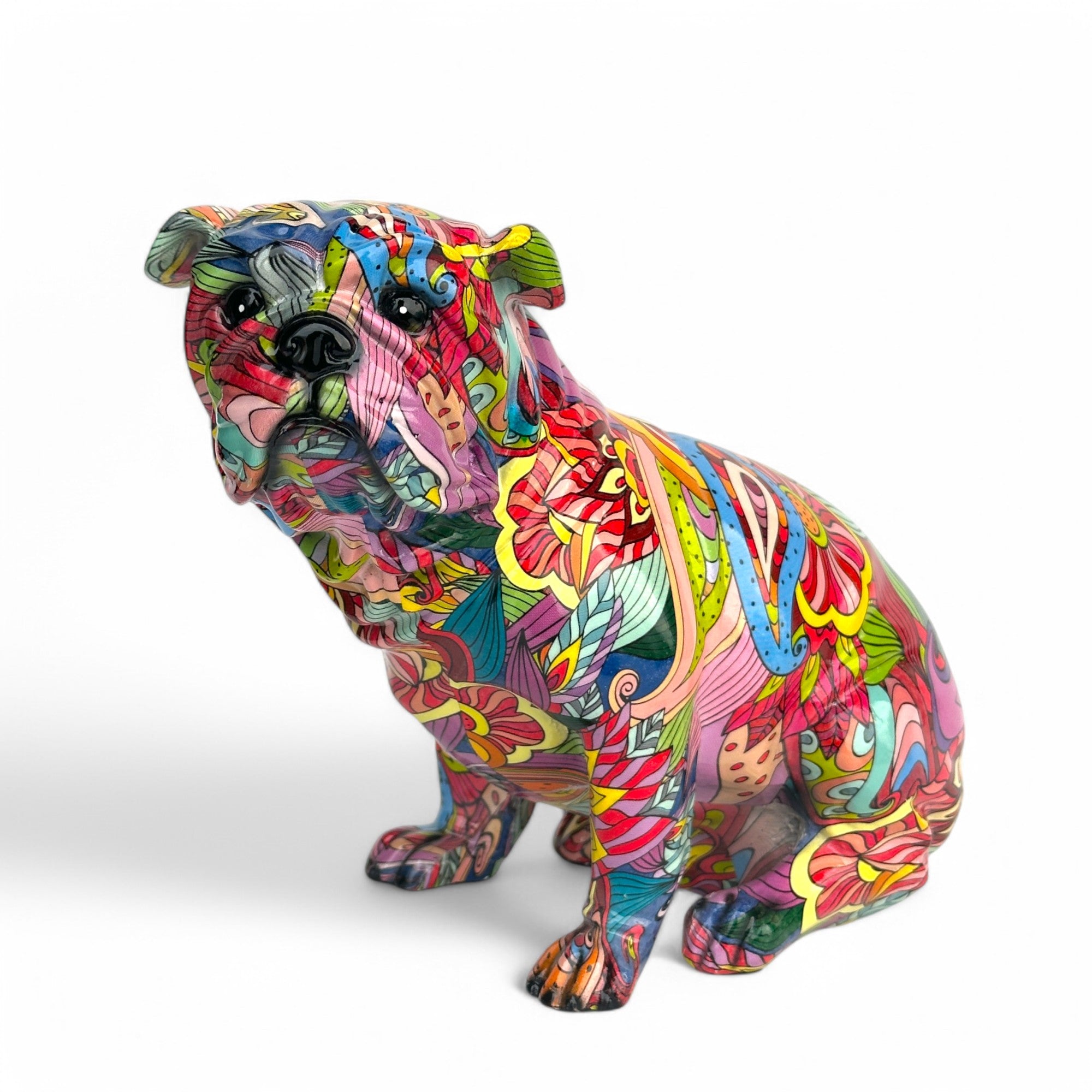 GROOVY ART bright colour painted sitting English Bulldog ornament figurine Bull Dog lover gift