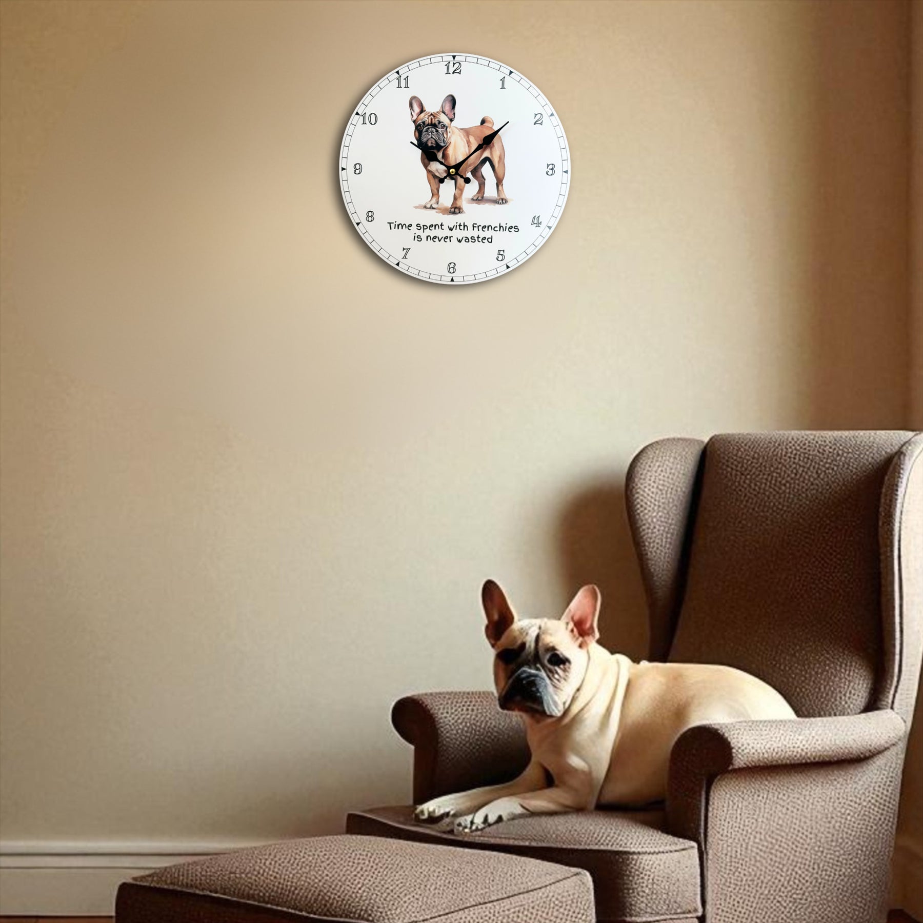 Dog Breeds Wall Clock 'Time Spent With Frenchies'
