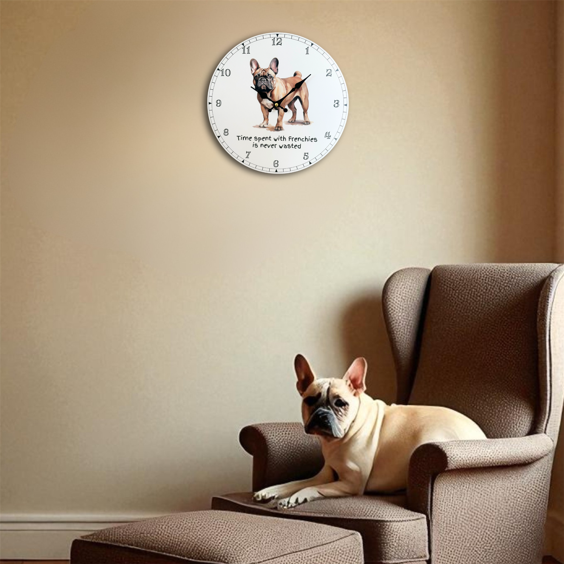 'Love Dogs' Dog Breeds Wall Clock 'Time Spent With Frenchies'