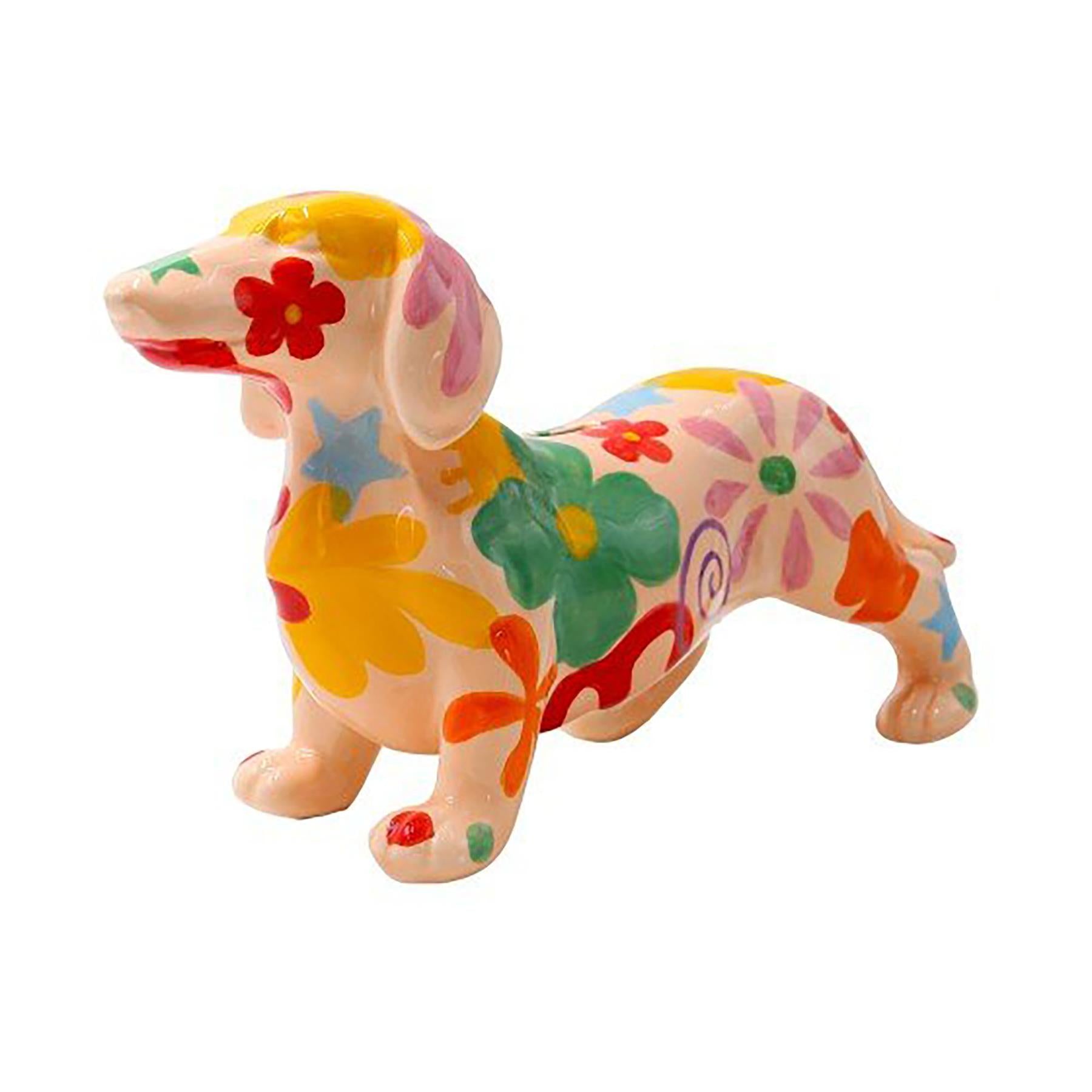 Pomme Pidou 'Frankie Blossom Bliss' Dachshund shaped ceramic Money Box (Medium) (6 PACK, ASSORTED)