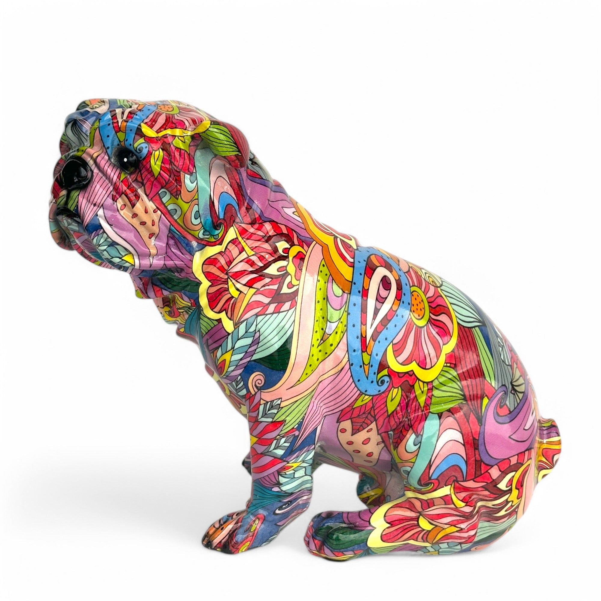 GROOVY ART bright colour painted sitting English Bulldog ornament figurine Bull Dog lover gift