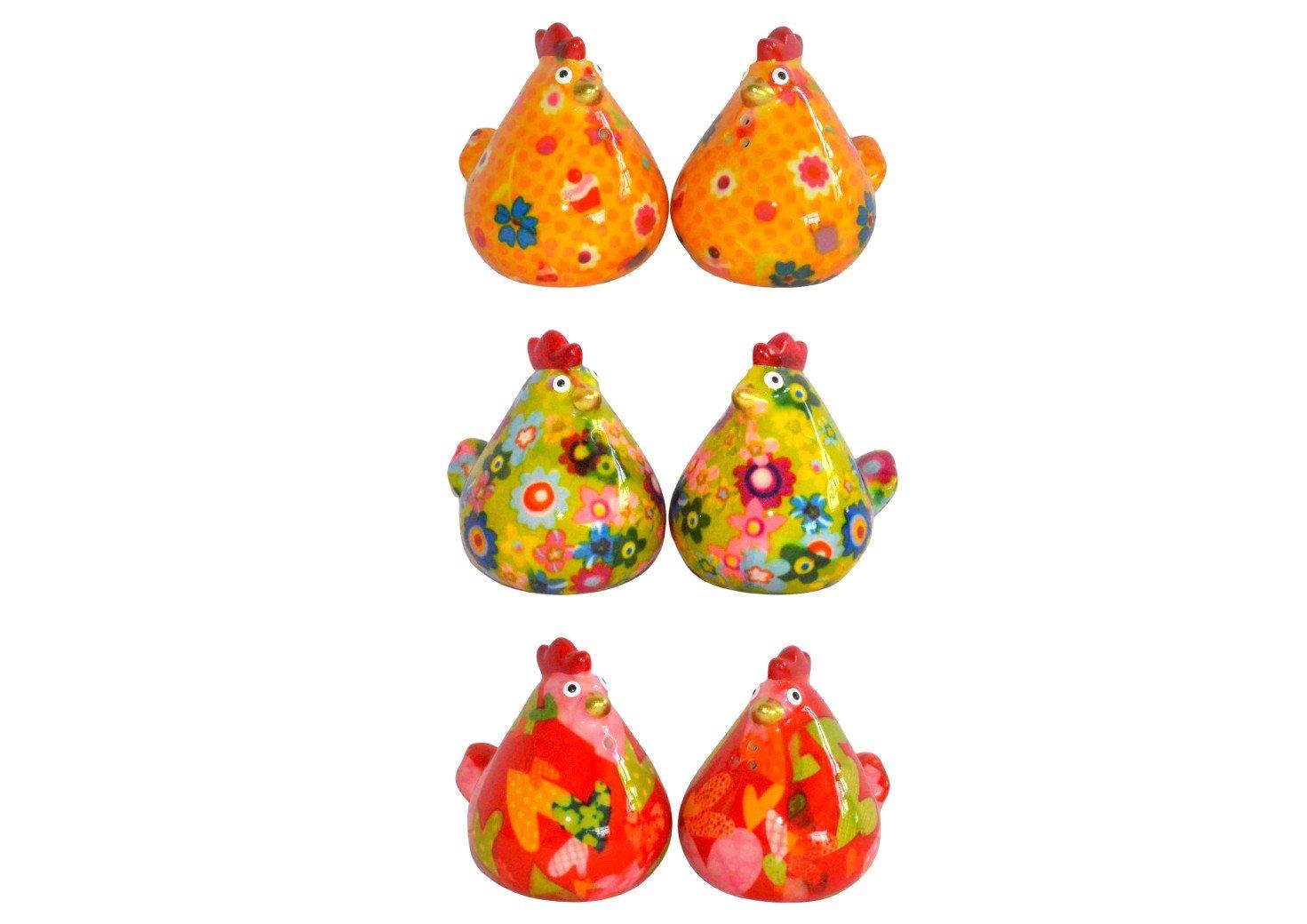 Pomme Pidou 'Matilda' bright coloured ceramic Chicken shaped Salt & Pepper Shaker set (6 SETS, ASSORTED)