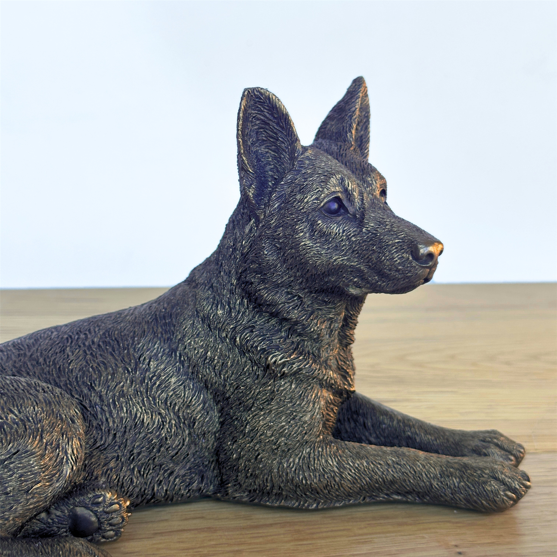 Laying German Shepherd Dog figurine, Leonardo Reflections Bronzed, gift boxed
