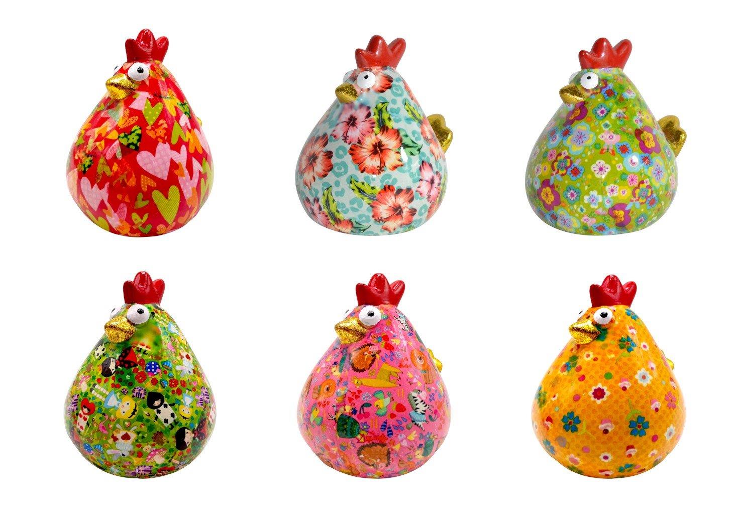 Pomme Pidou 'Matilda' bright coloured Chicken shaped ceramic Money Box (6 PACK, ASSORTED)