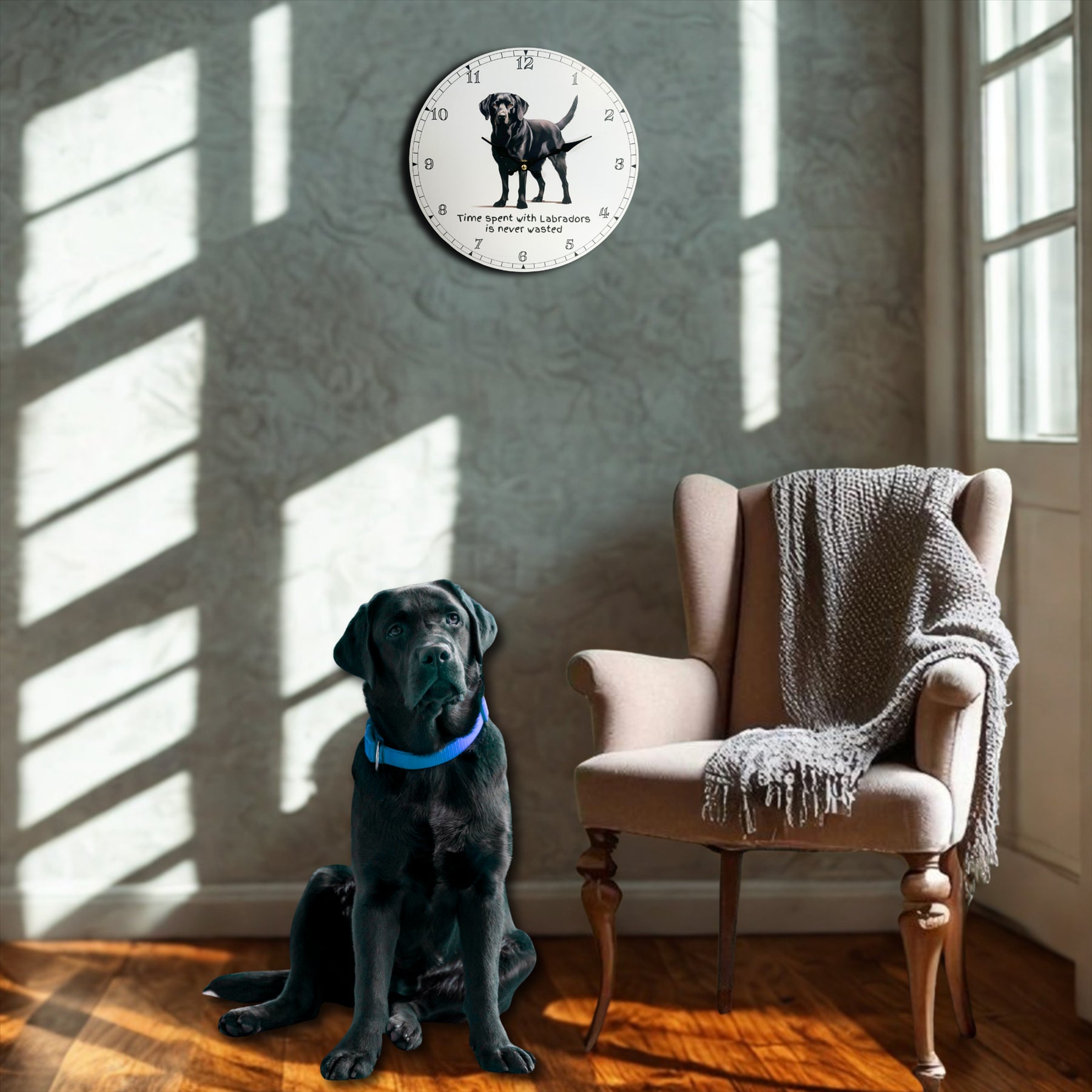 Dog Breeds Wall Clock 'Time Spent With Labradors' (Black Labrador)