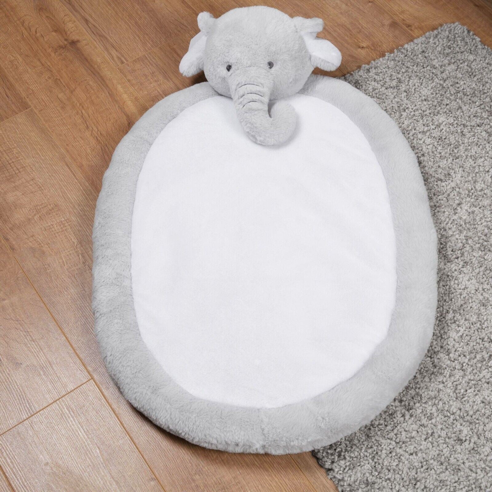 Child or Baby play mat rug by Bambino, soft plush oval with Elephant Head design