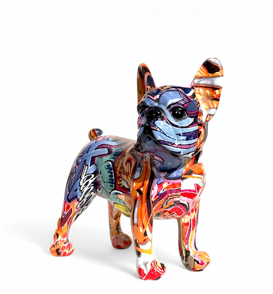 Graffiti Art French Bulldog figurine, bright coloured with glossy finish, boxed