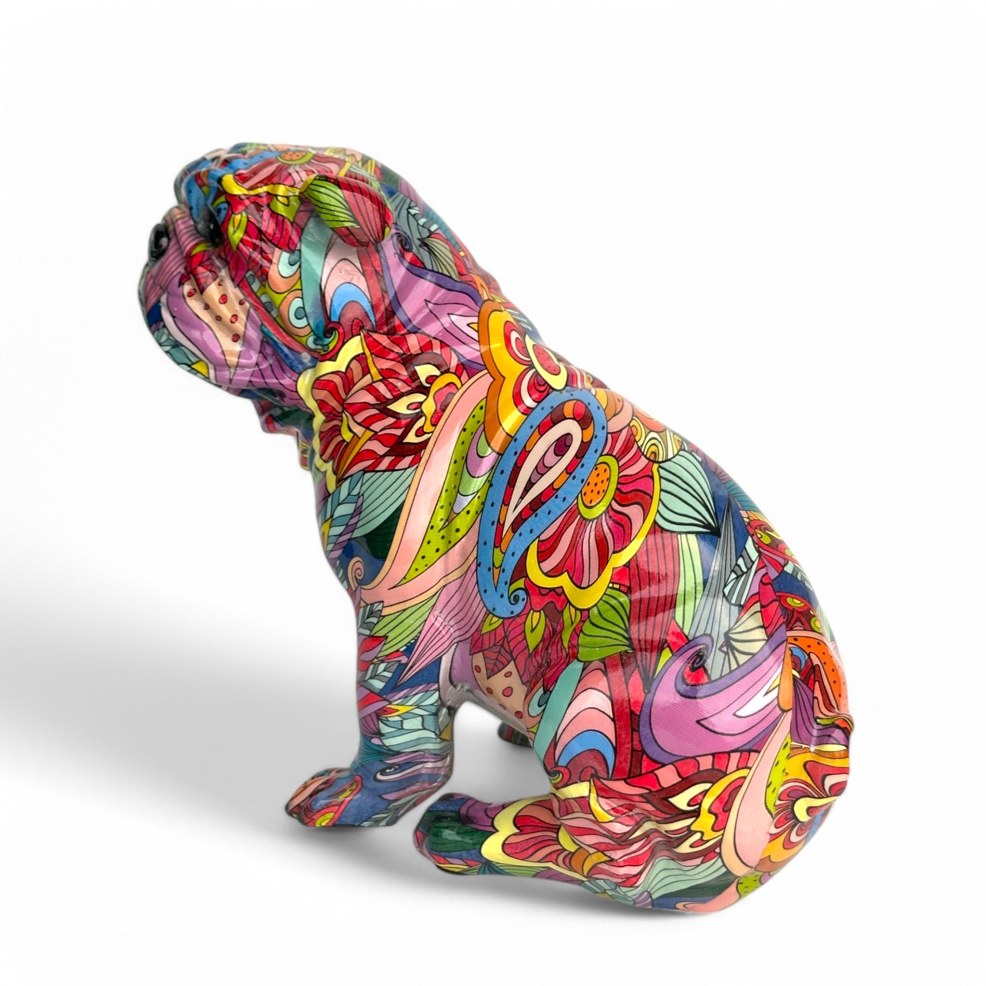 GROOVY ART bright colour painted sitting English Bulldog ornament figurine Bull Dog lover gift