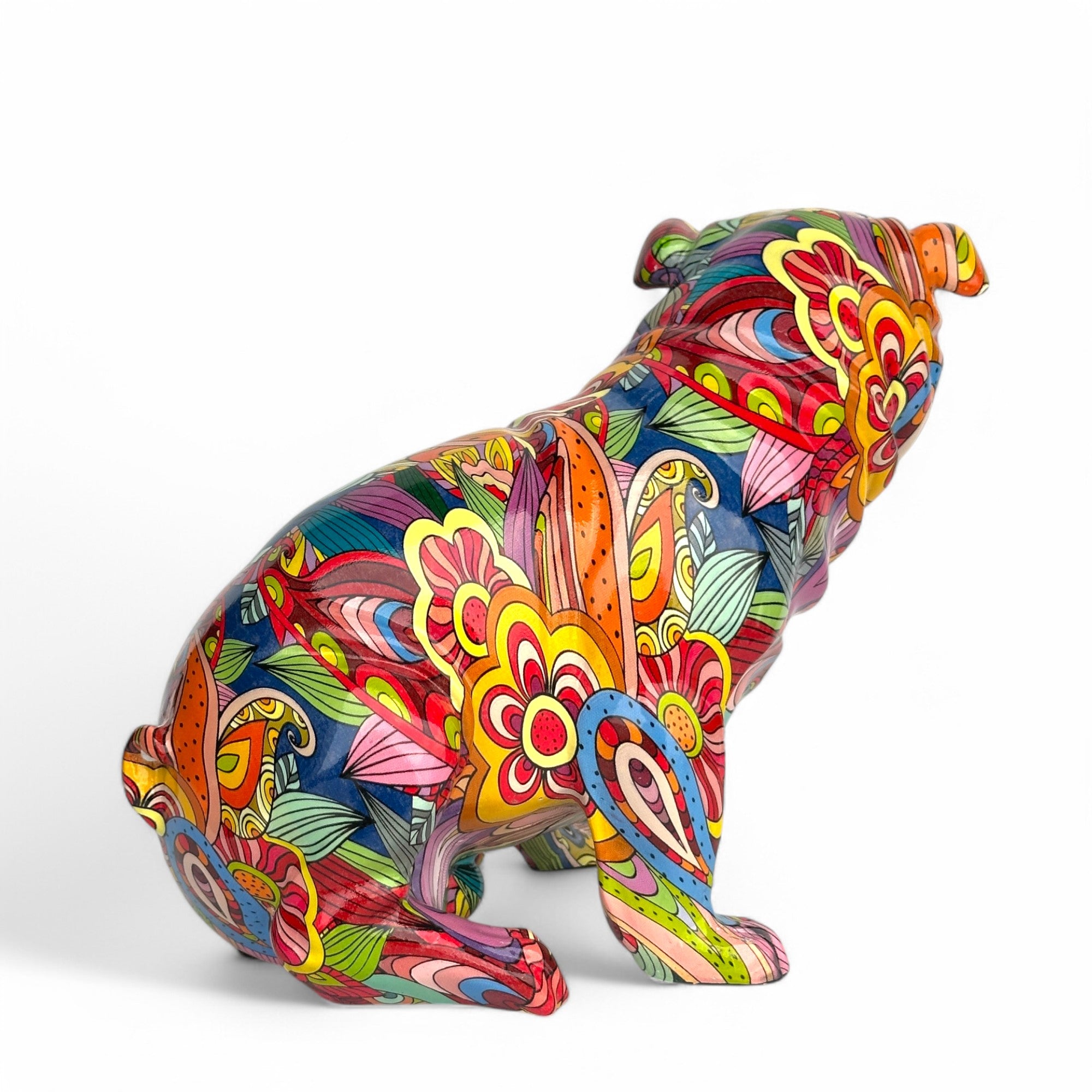 GROOVY ART bright colour painted sitting English Bulldog ornament figurine Bull Dog lover gift