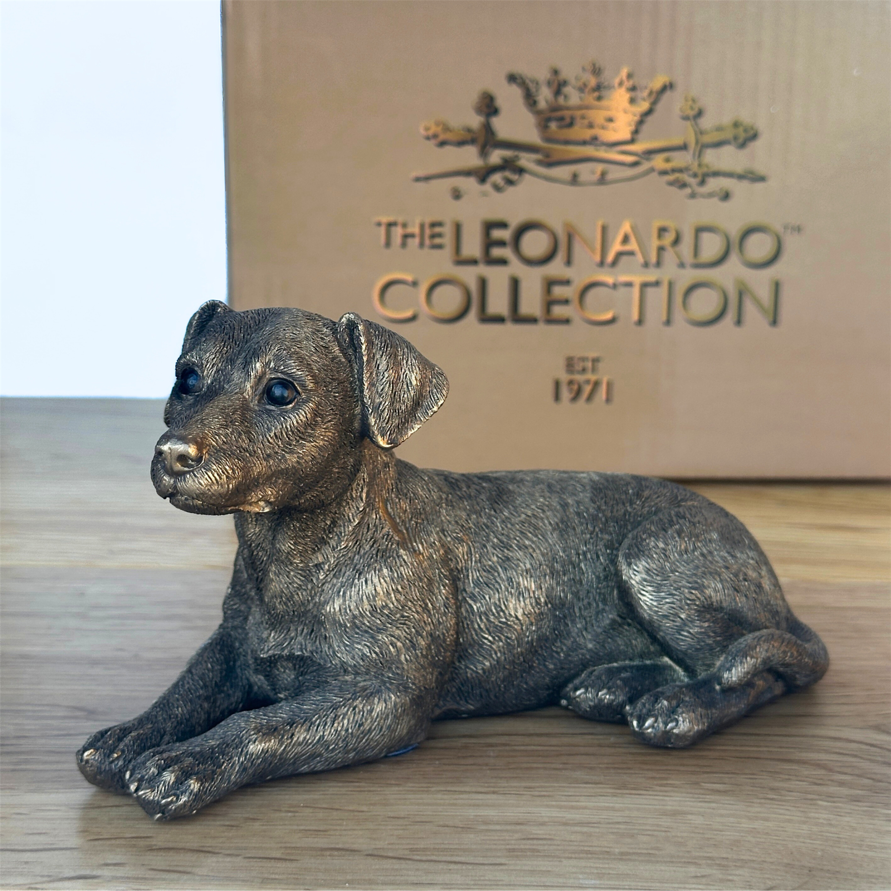 Laying Jack Russell Terrier Dog figurine, Leonardo Reflections Bronzed, gift boxed