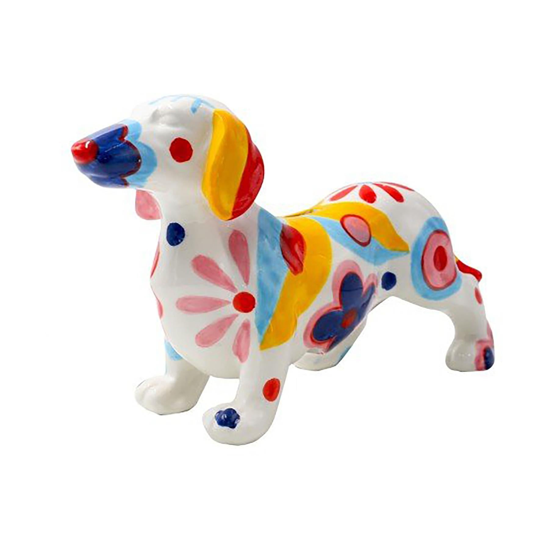 Pomme Pidou 'Frankie Blossom Bliss' Dachshund shaped ceramic Money Box (Medium) (6 PACK, ASSORTED)