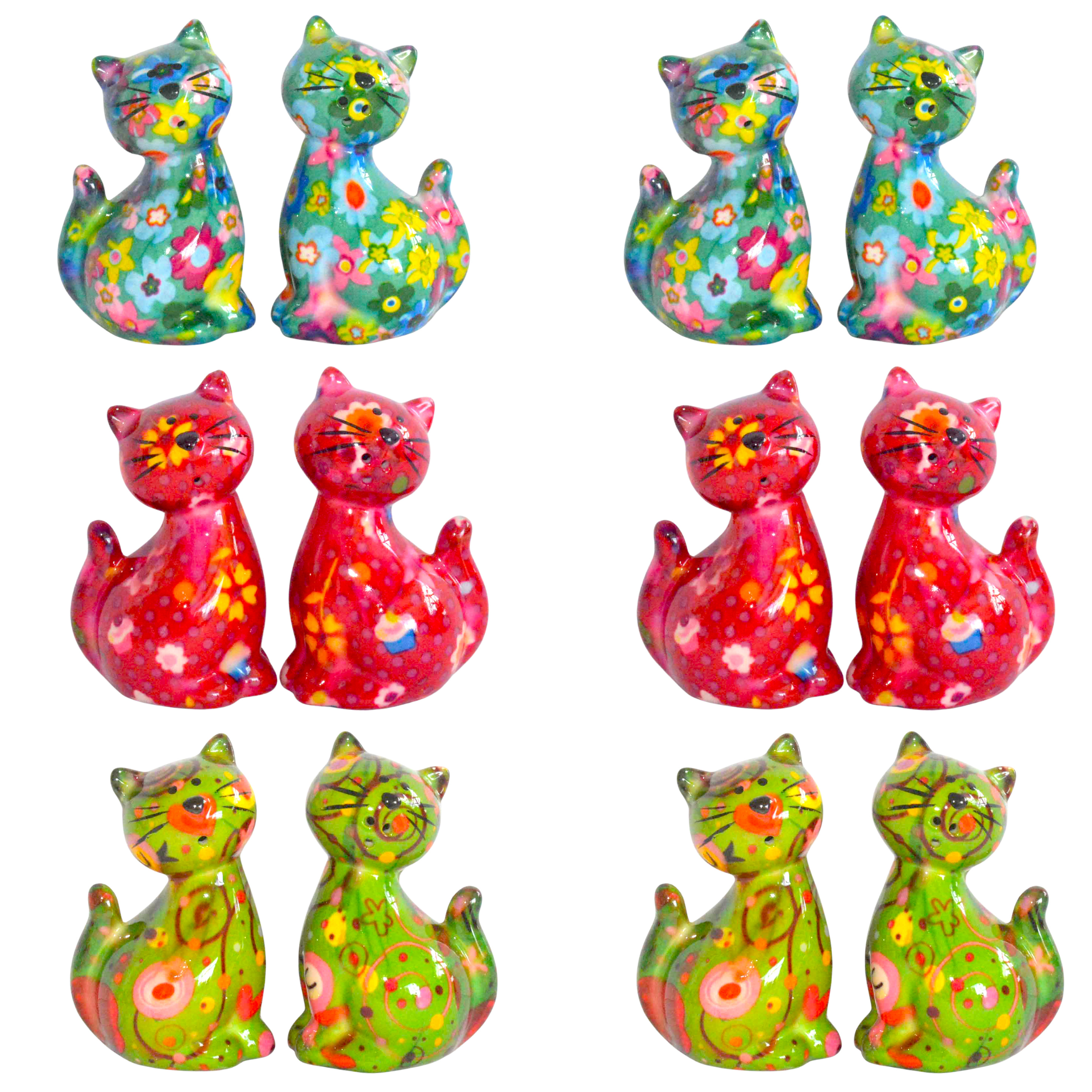 Pomme Pidou 'Caramel' Cat shaped ceramic Salt & Pepper Shaker set (6 SETS, ASSORTED)