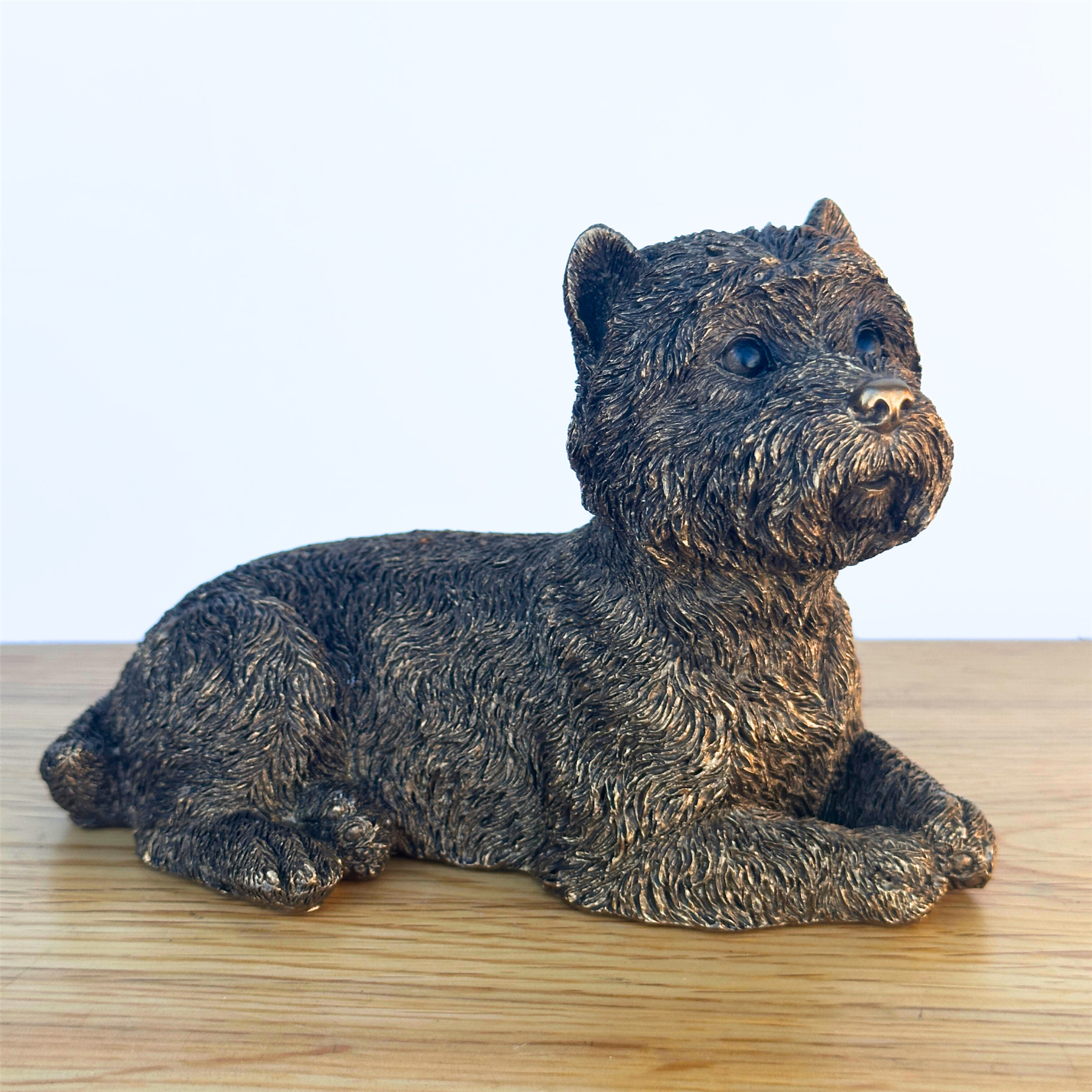 Laying West Highland Terrier 'Westie' Dog figurine, Leonardo Reflections Bronzed, gift boxed