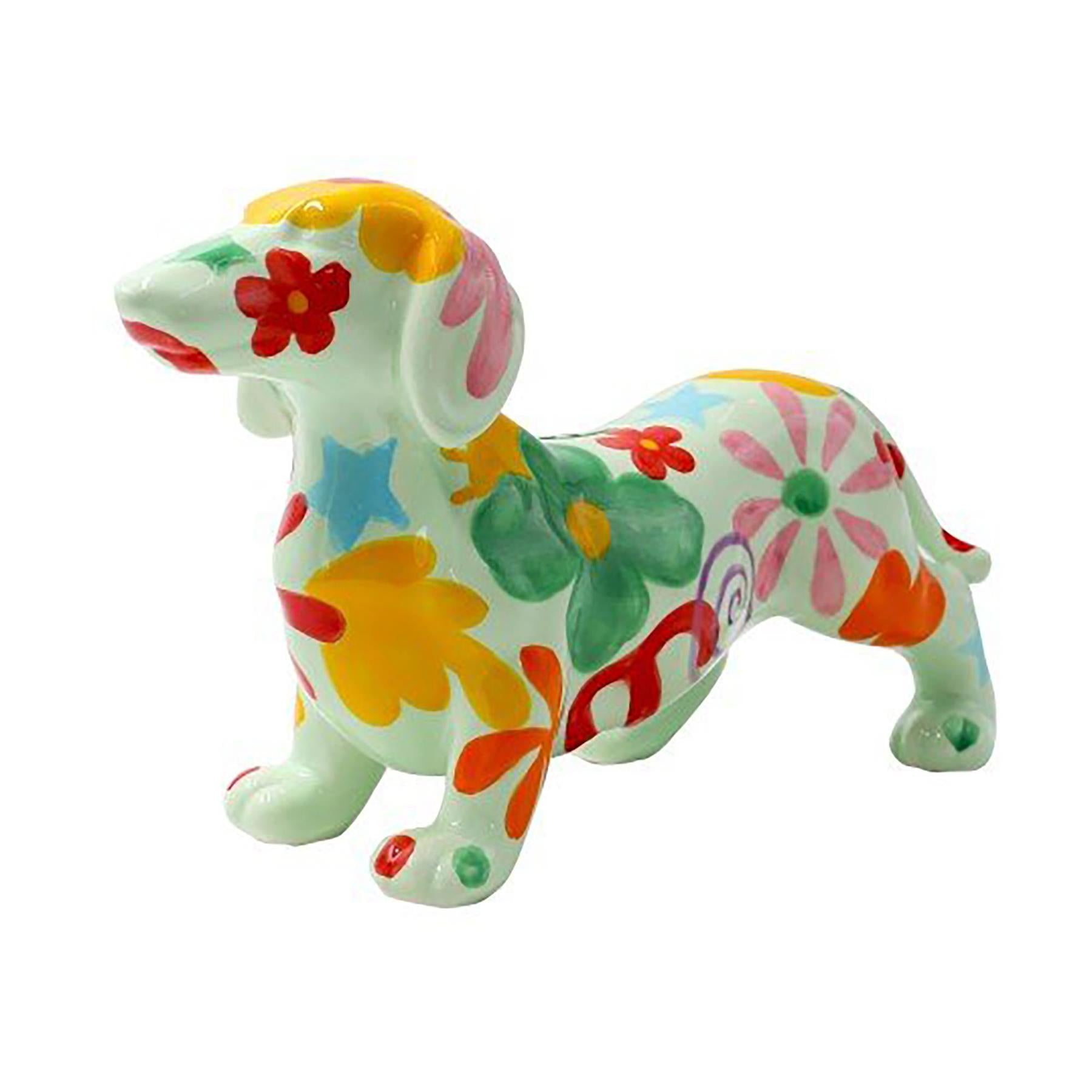 Pomme Pidou 'Frankie Blossom Bliss' Dachshund shaped ceramic Money Box (Medium) (6 PACK, ASSORTED)