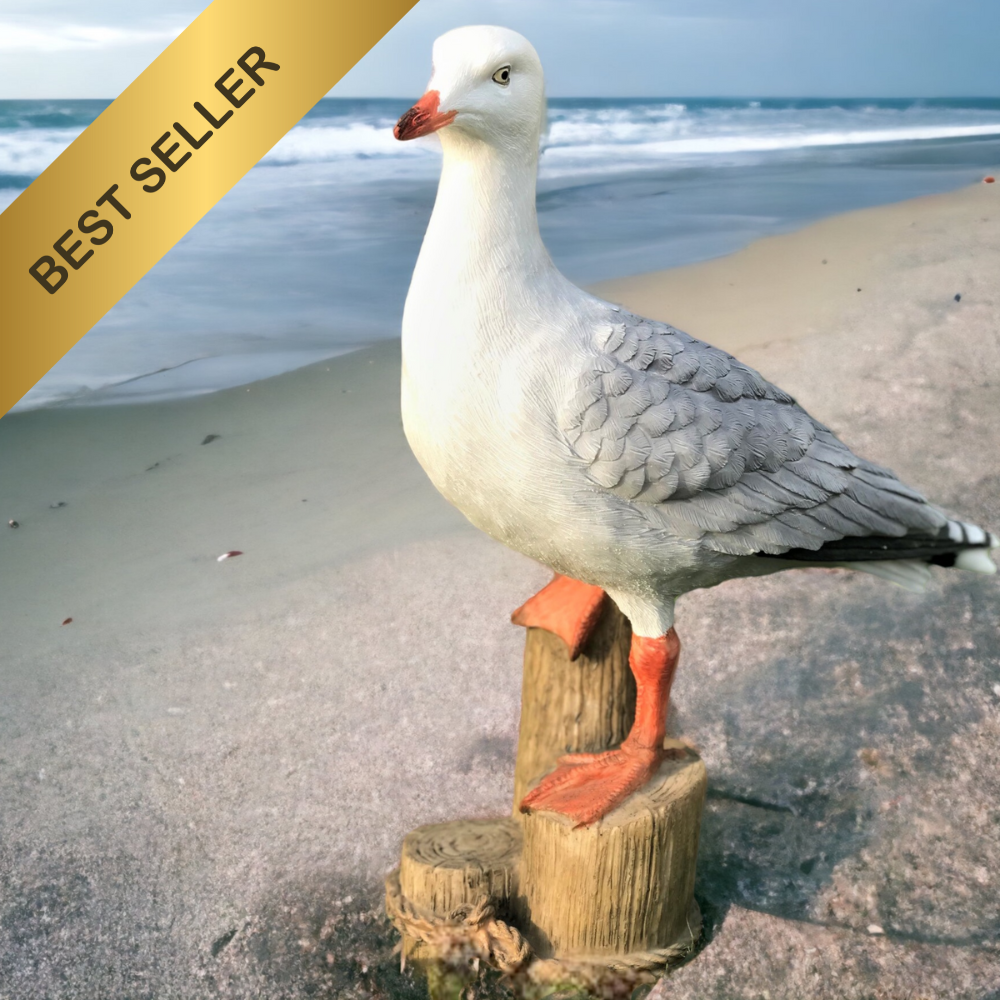 Seagull on post figurine indoor or outdoor ornament or nautical decoration