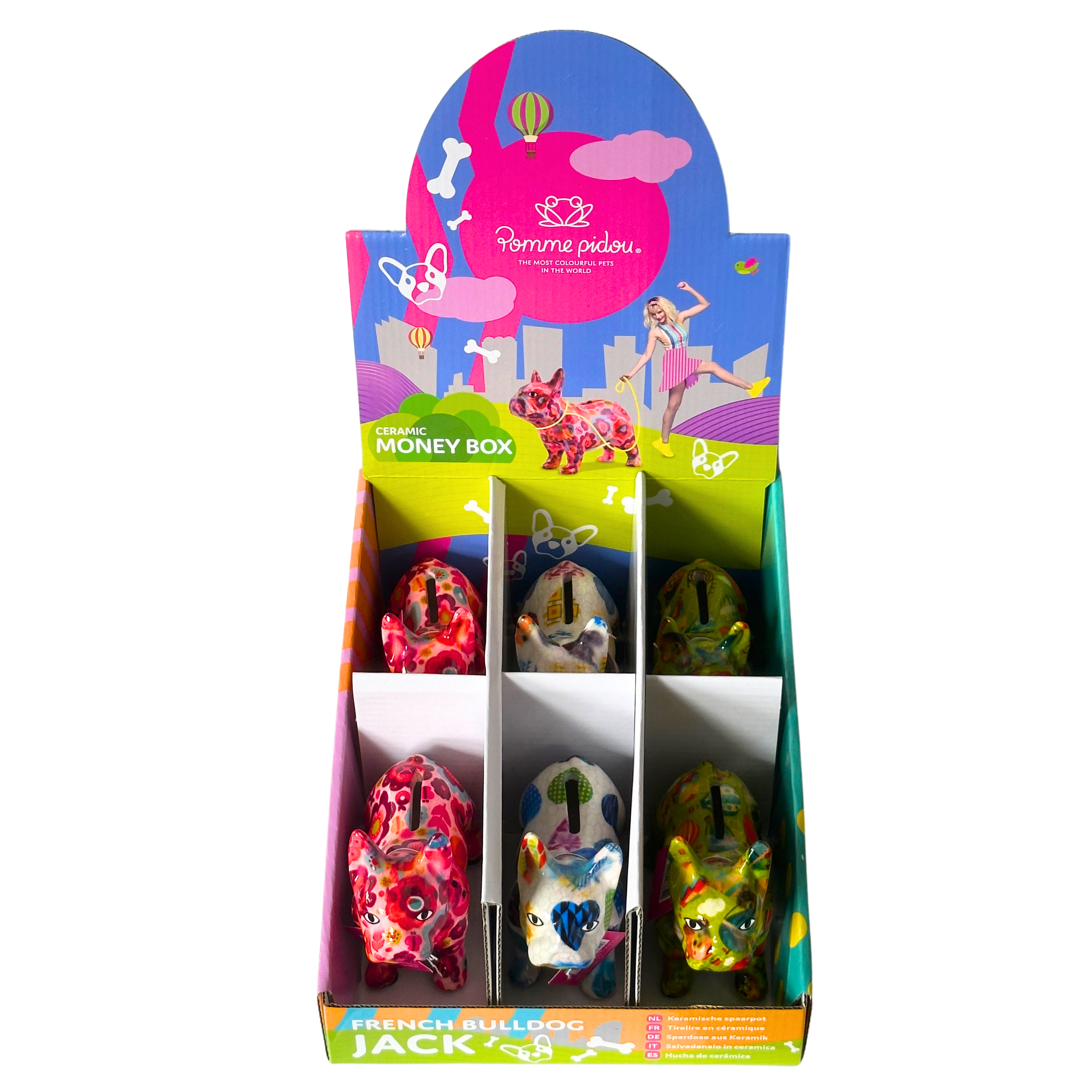 Pomme Pidou mini 'Jack' ceramic French Bulldog shaped Money Box (6 PACK IN DISPLAY BOX)