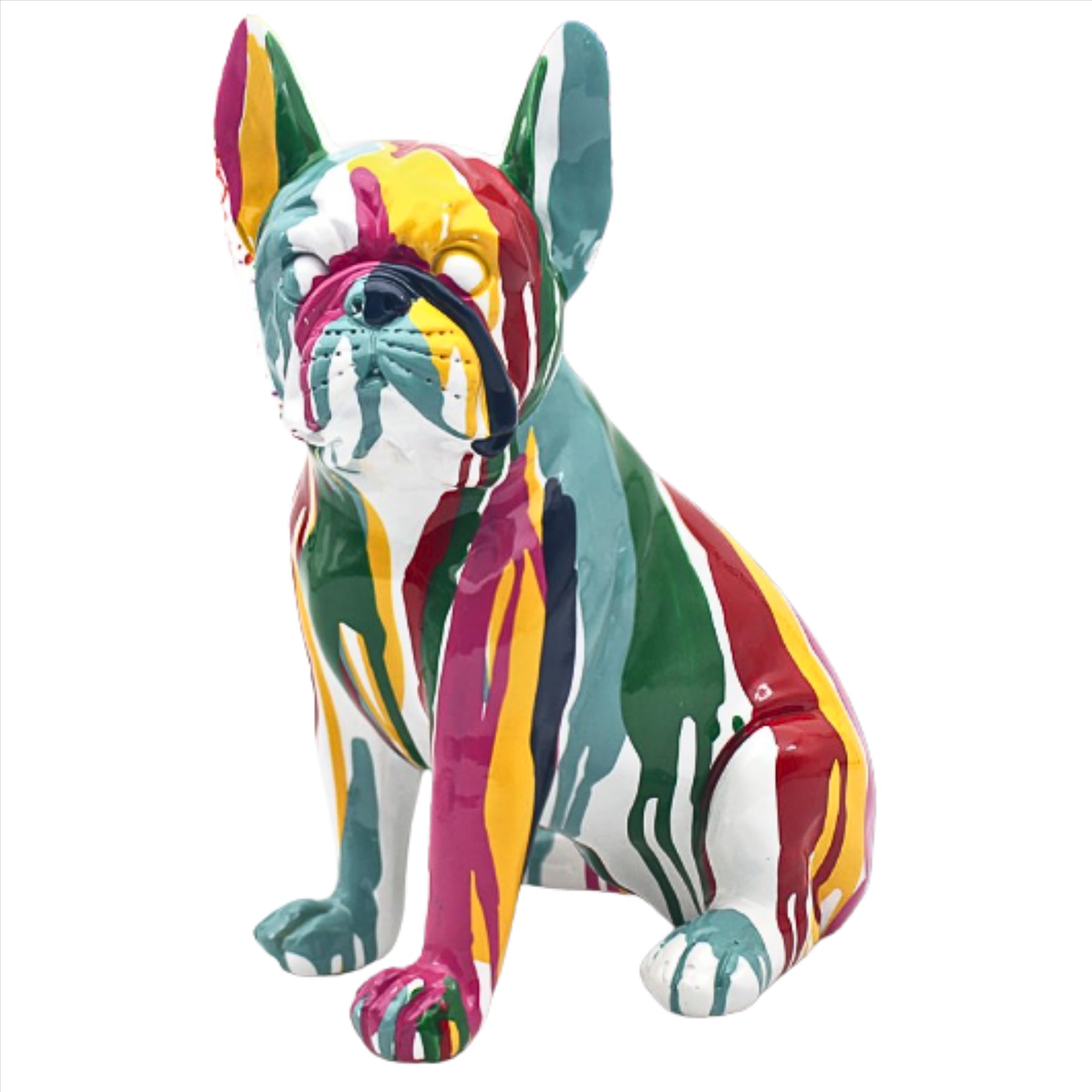 Lesser & Pavey Drip Art French Bulldog, white with multi-coloured drip pattern