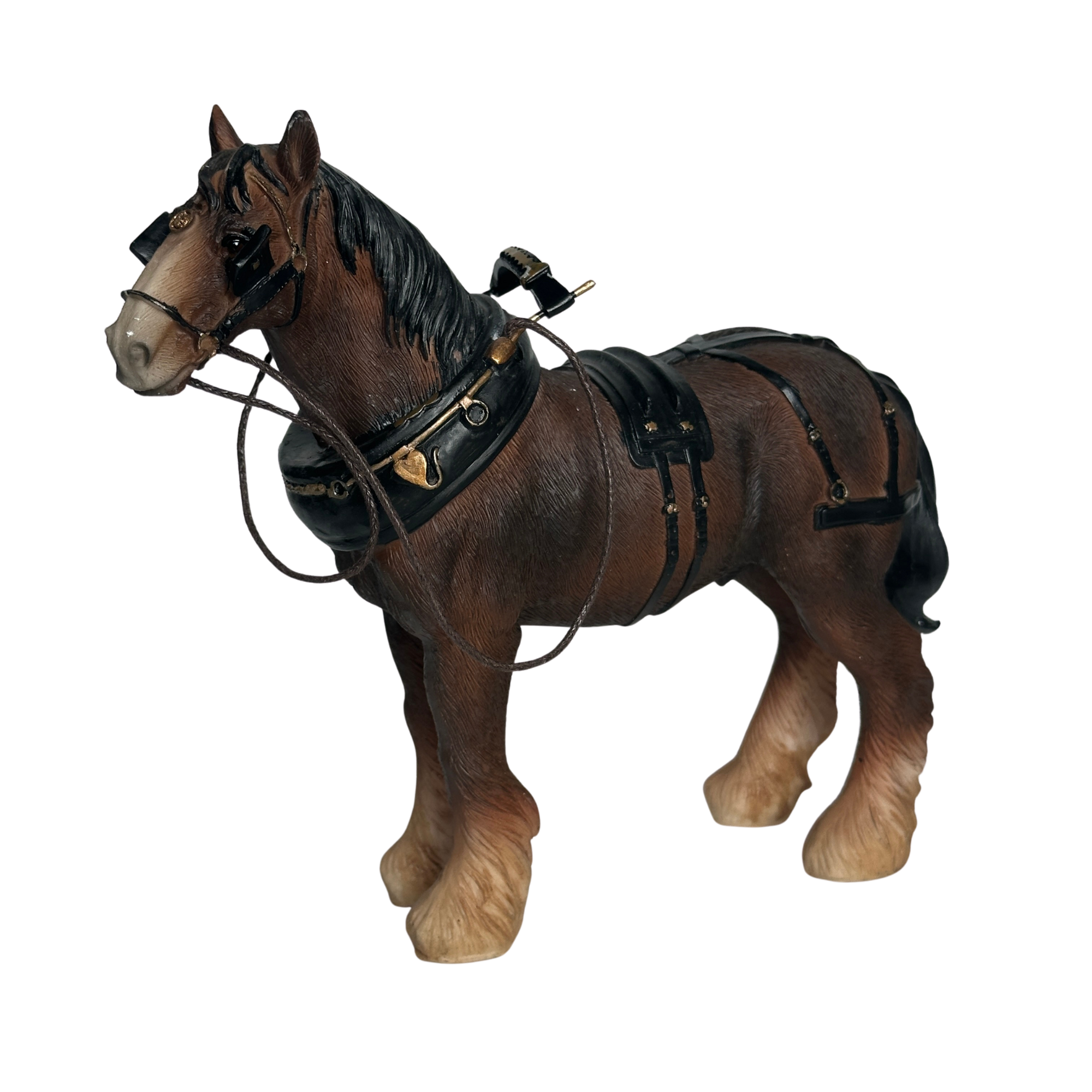 FACTORY SECONDS - 50% OFF - Leonardo Bay Shire Cart Heavy Horse in harness ornament figurine, gift boxed (length 18cm)