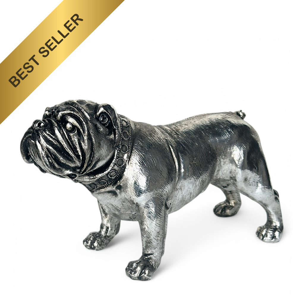 Large 26cm Silver Bulldog Figurine, gift boxed