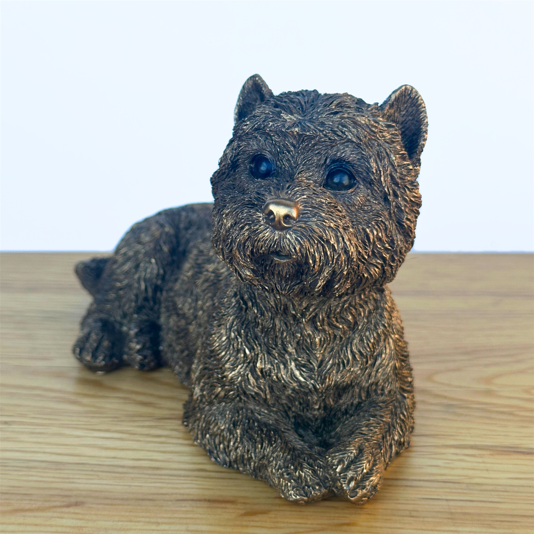 Laying West Highland Terrier 'Westie' Dog figurine, Leonardo Reflections Bronzed, gift boxed