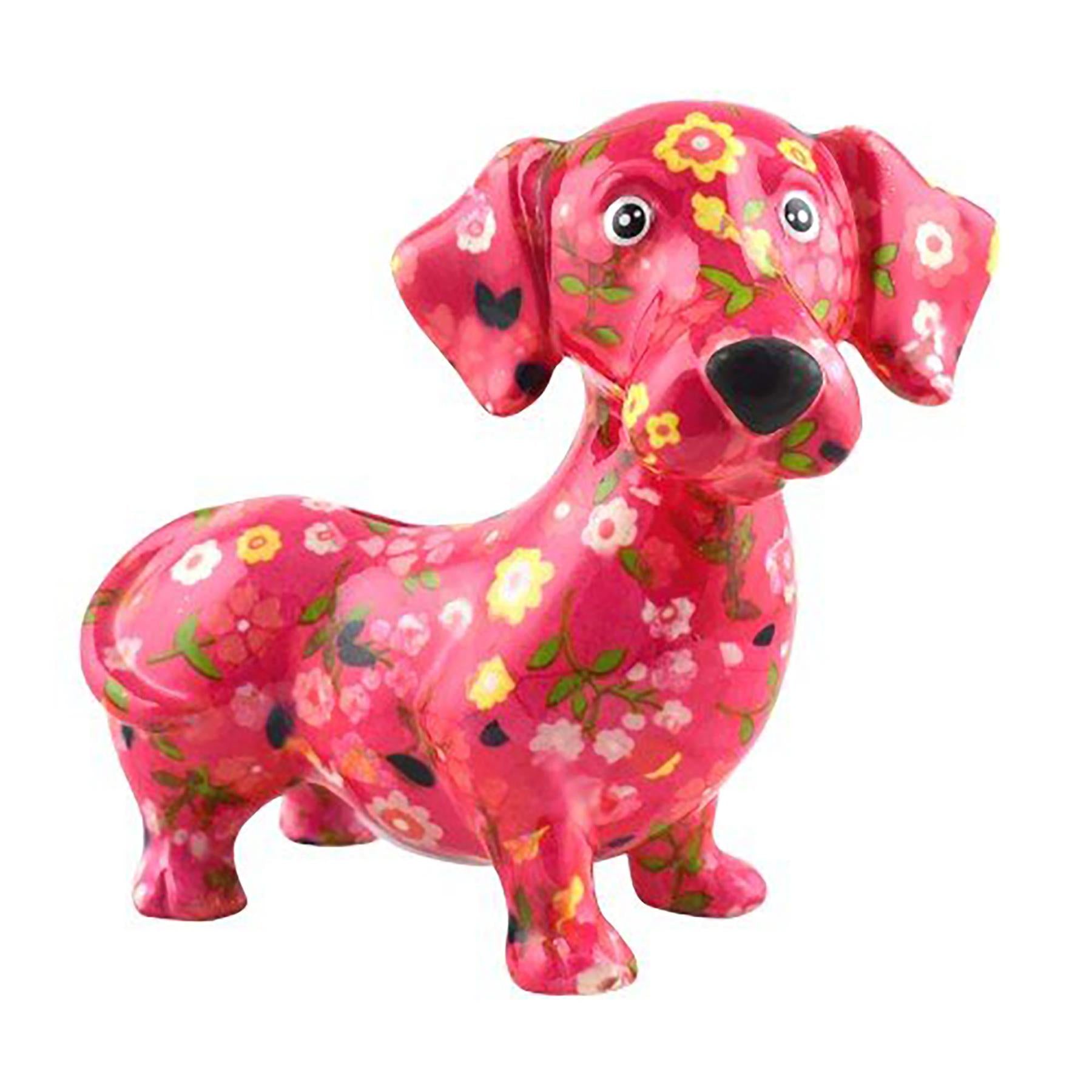 Pomme Pidou 'Dennis' bright coloured ceramic Dachshund shaped Money Box (Medium) (6 PACK, ASSORTED)