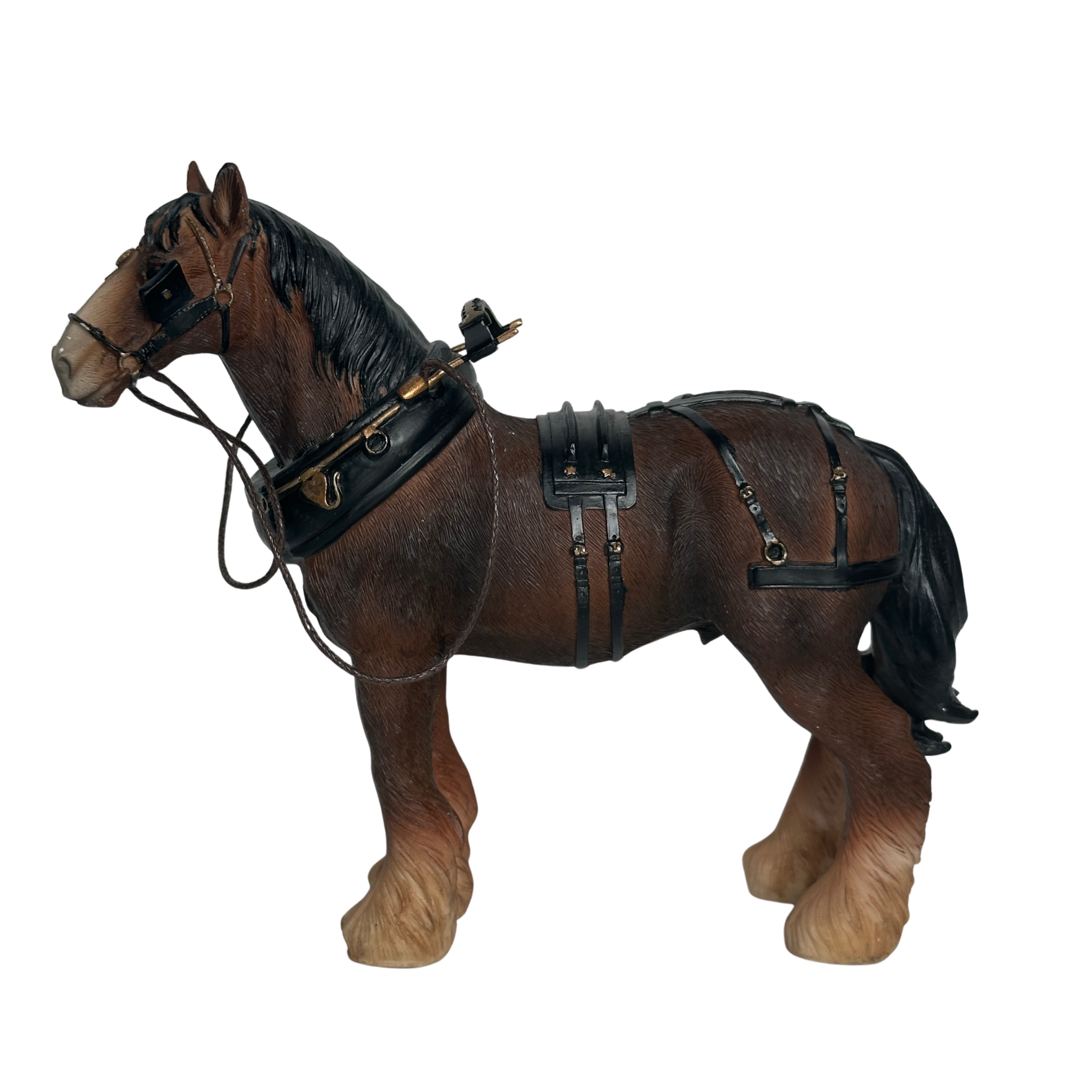 FACTORY SECONDS - 50% OFF - Leonardo Bay Shire Cart Heavy Horse in harness ornament figurine, gift boxed (length 18cm)