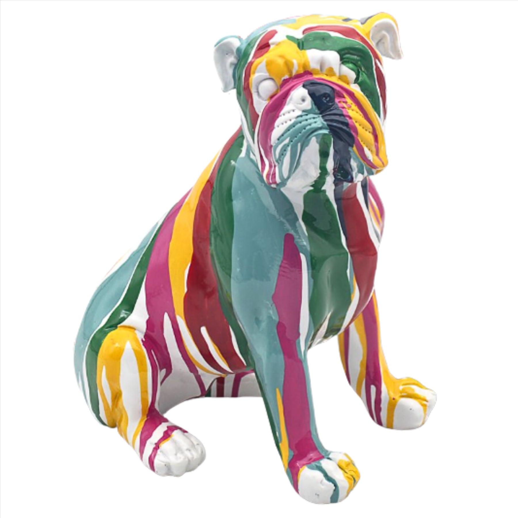 Lesser & Pavey Drip Art Bulldog, white with multi-coloured drip pattern