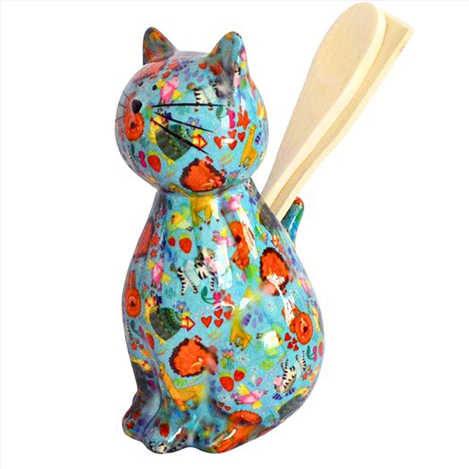 Pomme Pidou 'Caramel' bright coloured ceramic Cat shaped kitchen utensil holder with utensils (3 PACK, ASSORTED)