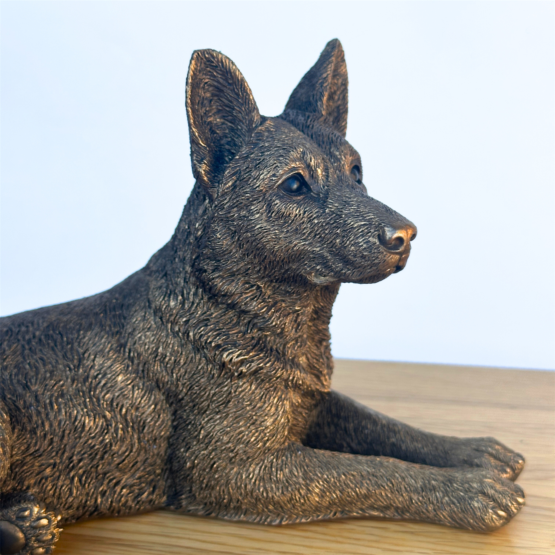 Laying German Shepherd Dog figurine, Leonardo Reflections Bronzed, gift boxed