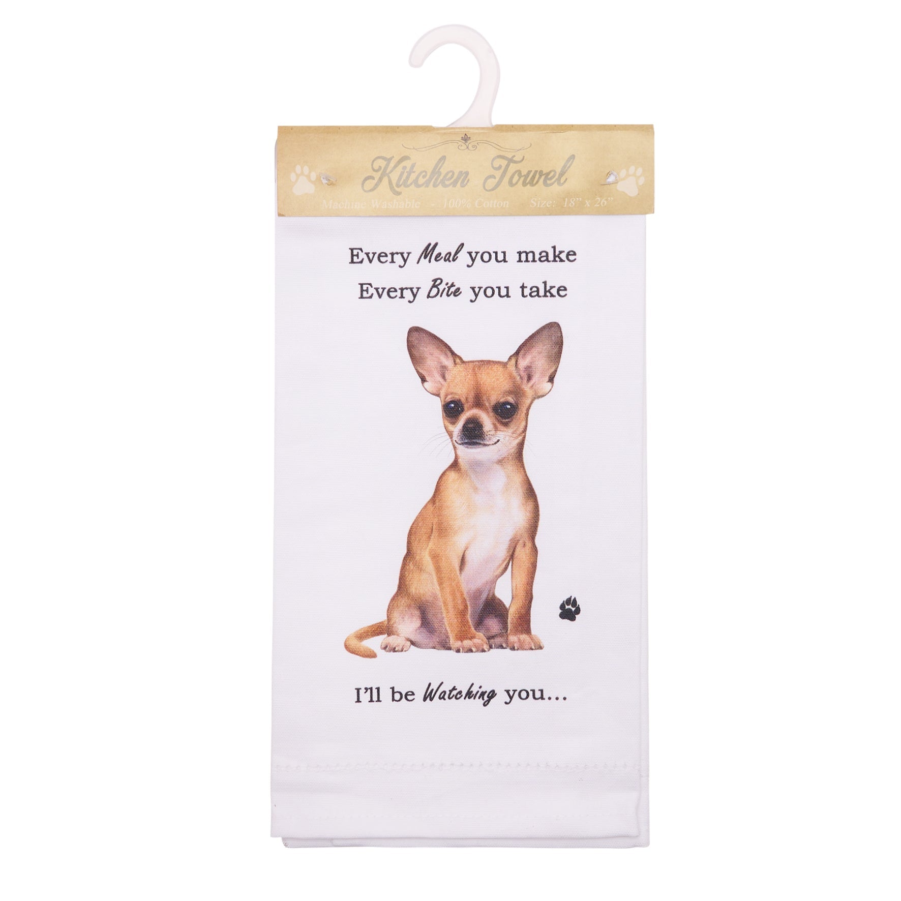 Novelty Tea Towel, with Dog Breed image and 'Watching you' funny wording, quality cotton, 66cm, machine washable (Chihuahua)