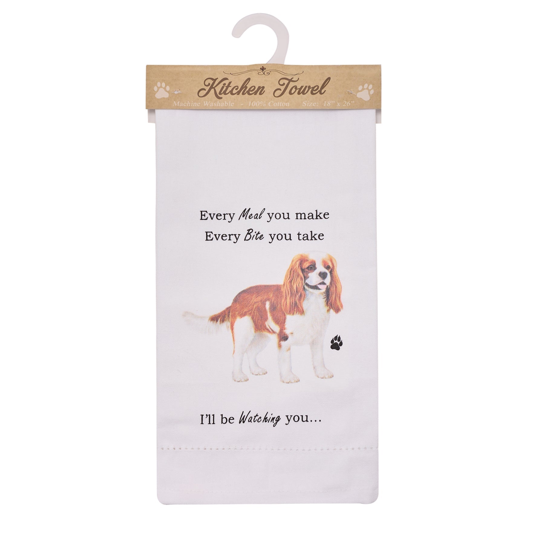 Novelty Tea Towel, with Dog Breed image and 'Watching you' funny wording, quality cotton, 66cm, machine washable (King Charles Spaniel)