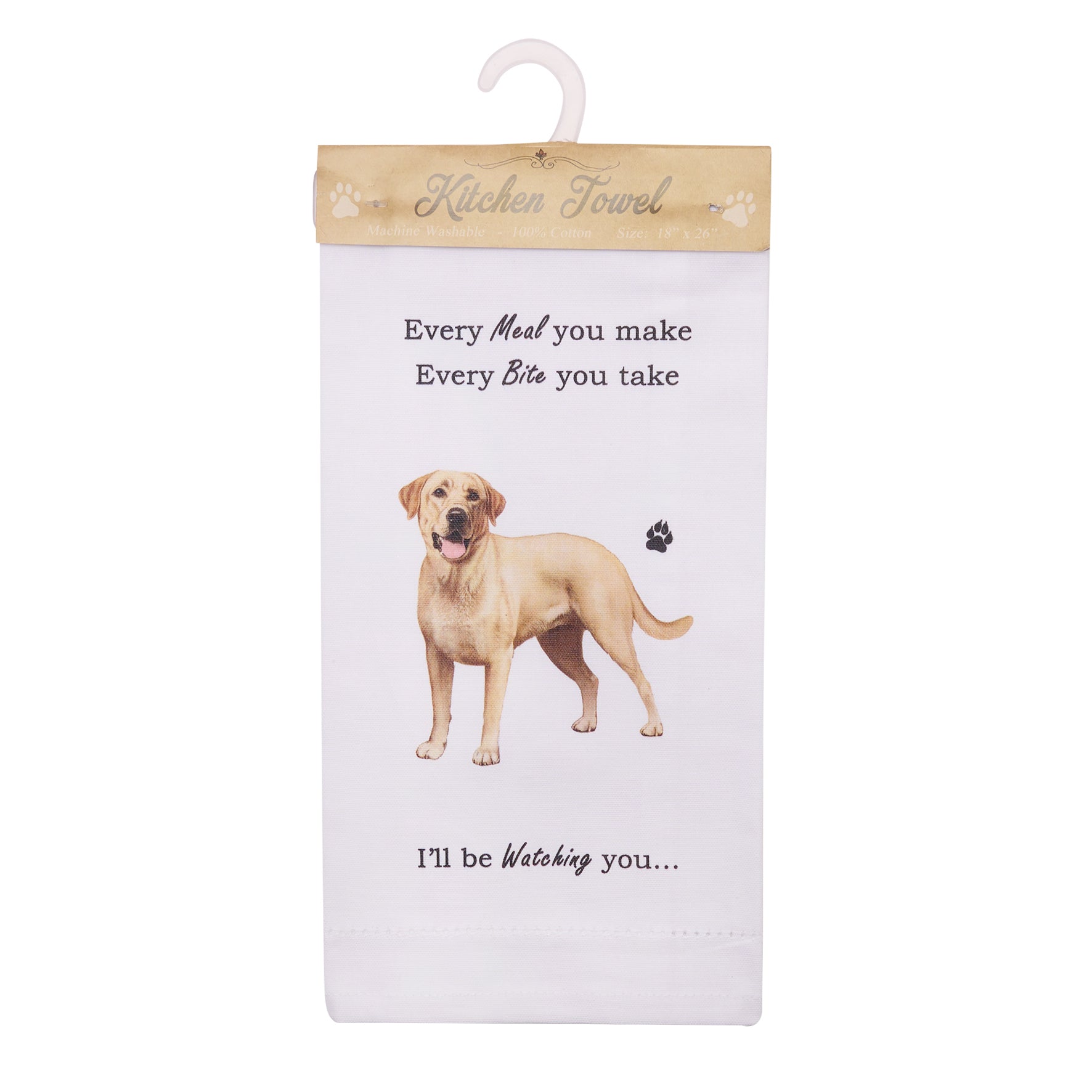Novelty Tea Towel, with Dog Breed image and 'Watching you' funny wording, quality cotton, 66cm, machine washable (Golden Labrador)
