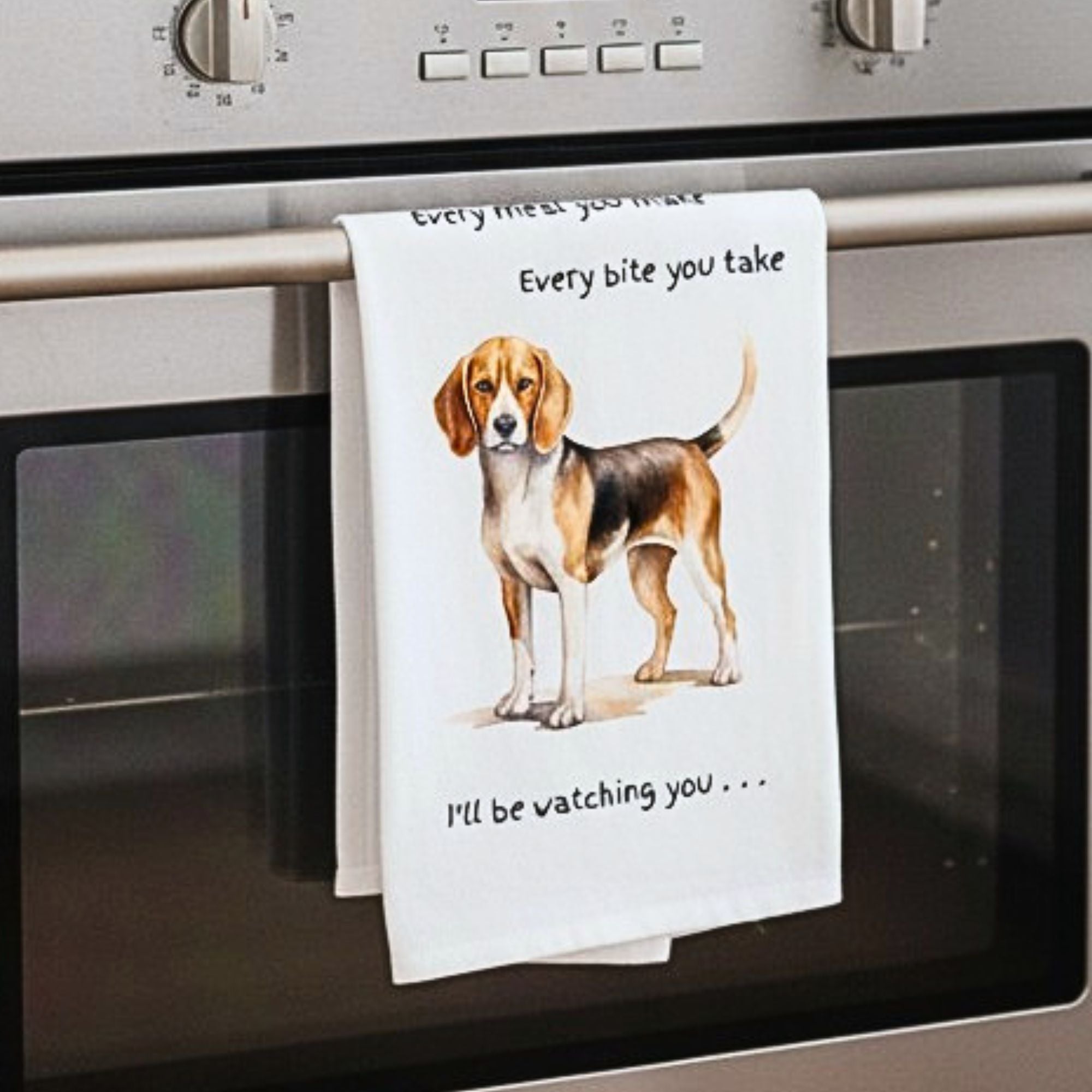 Dog Breed Tea Towel With 'Watching You' Funny Wording (Beagle)