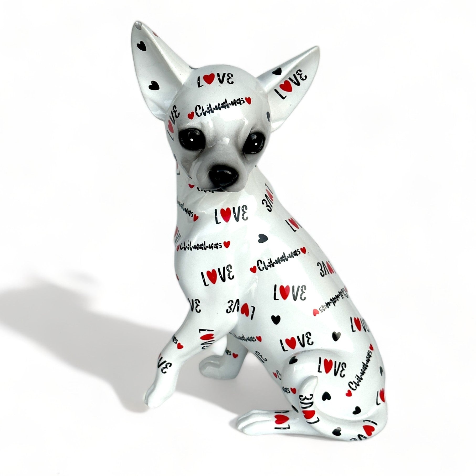 LOVE DOGS Chihuahua figurine, Love Chihuahuas text & hearts design, 25cm