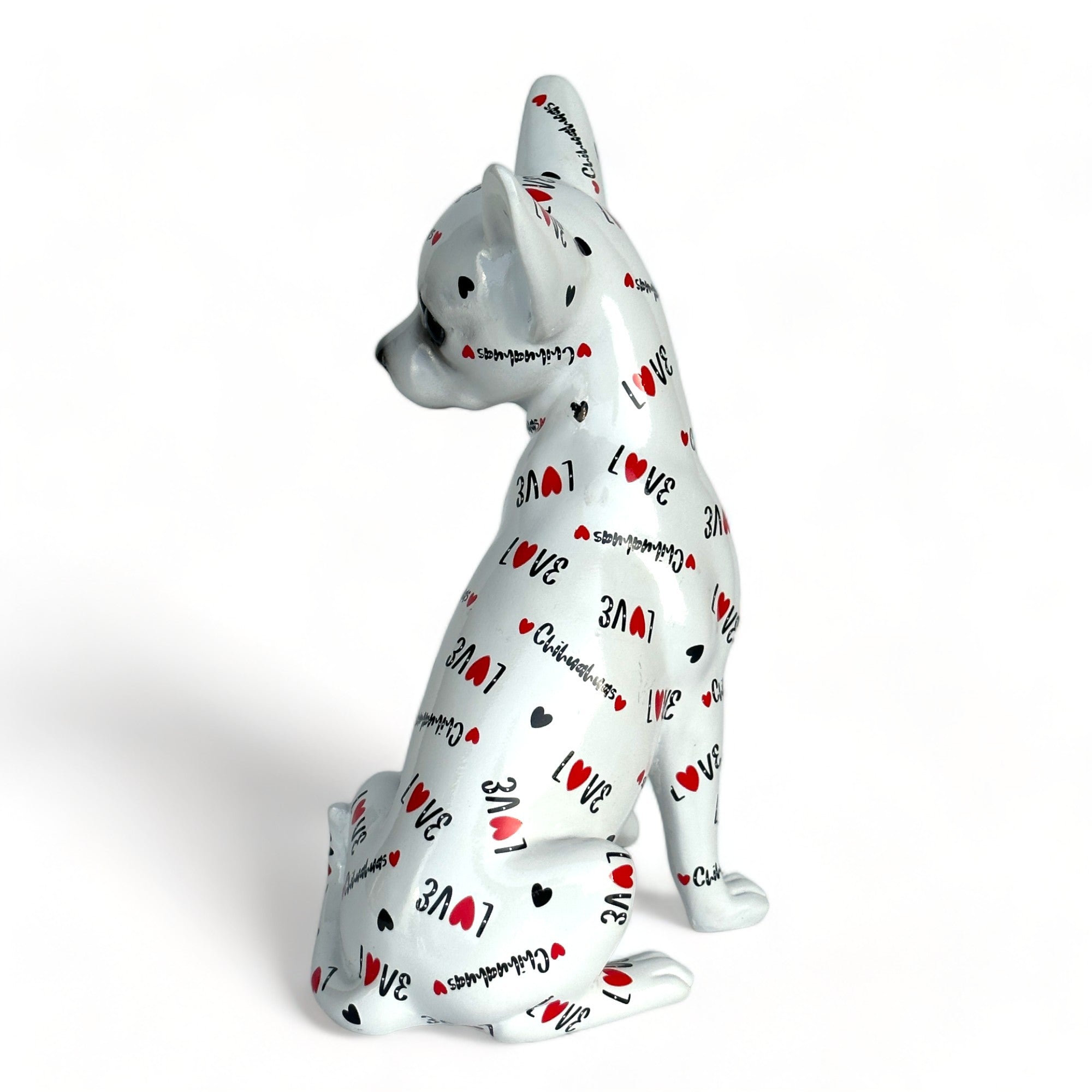 LOVE DOGS Chihuahua figurine, Love Chihuahuas text & hearts design, 25cm