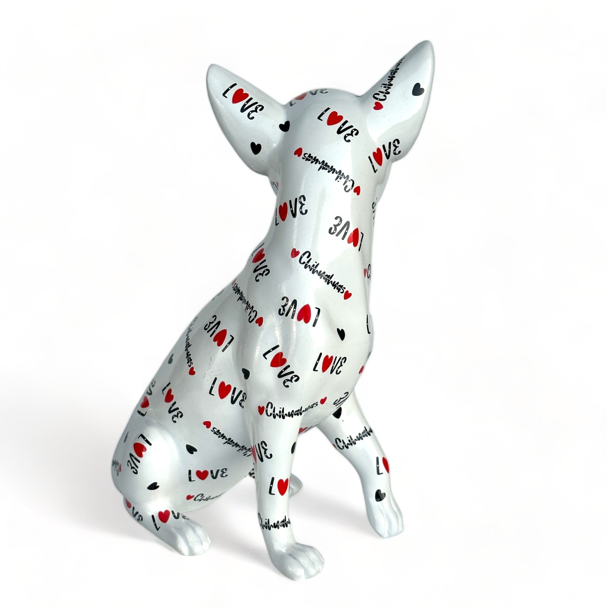 LOVE DOGS Chihuahua figurine, Love Chihuahuas text & hearts design, 25cm